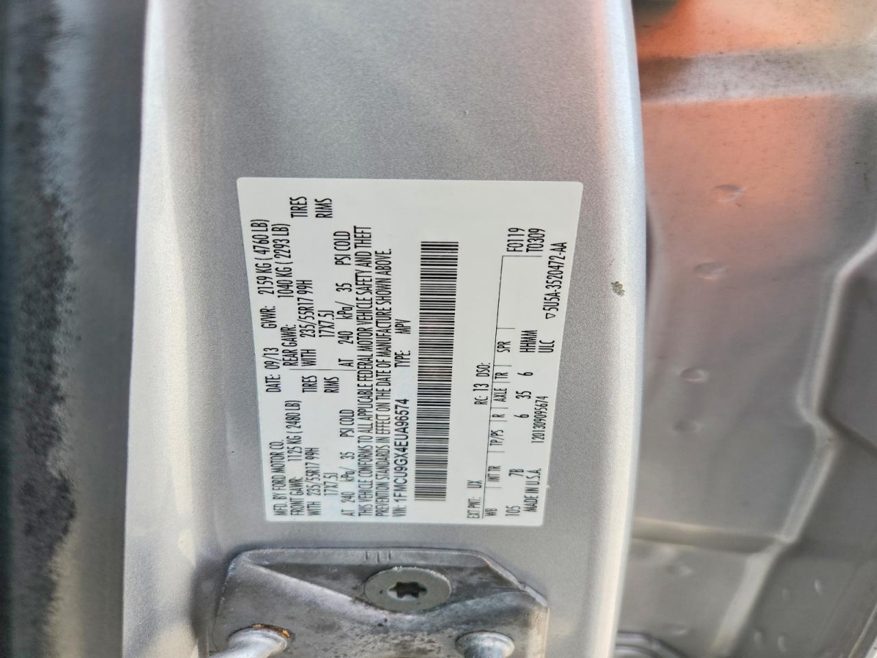 2014 Ford Escape Se Gray vin: 1FMCU9GX4EUA96574