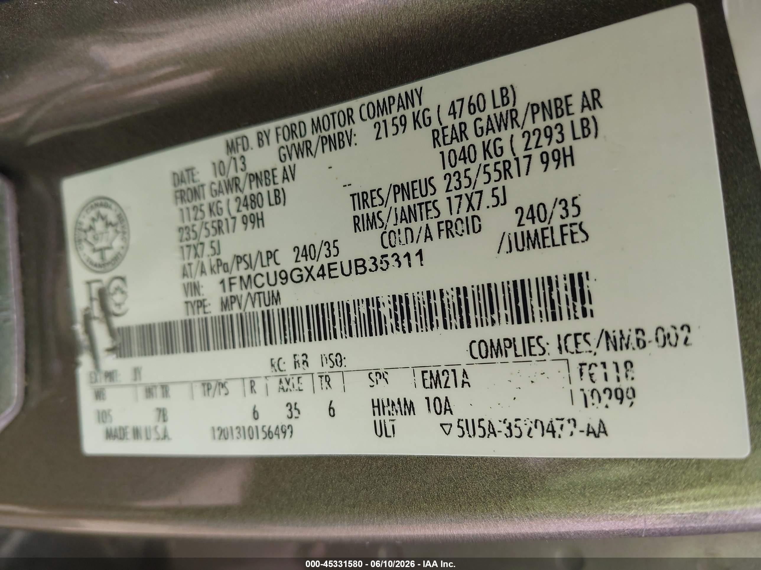 2014 Ford Escape Se Зеленый vin: 1FMCU9GX4EUB35311