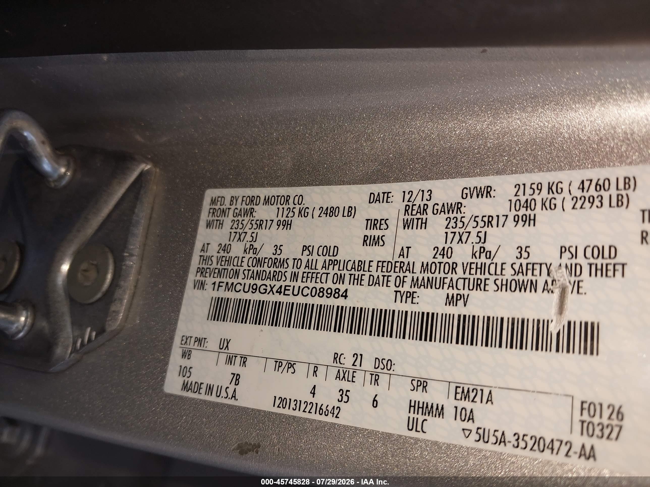 2014 Ford Escape Se Silver vin: 1FMCU9GX4EUC08984