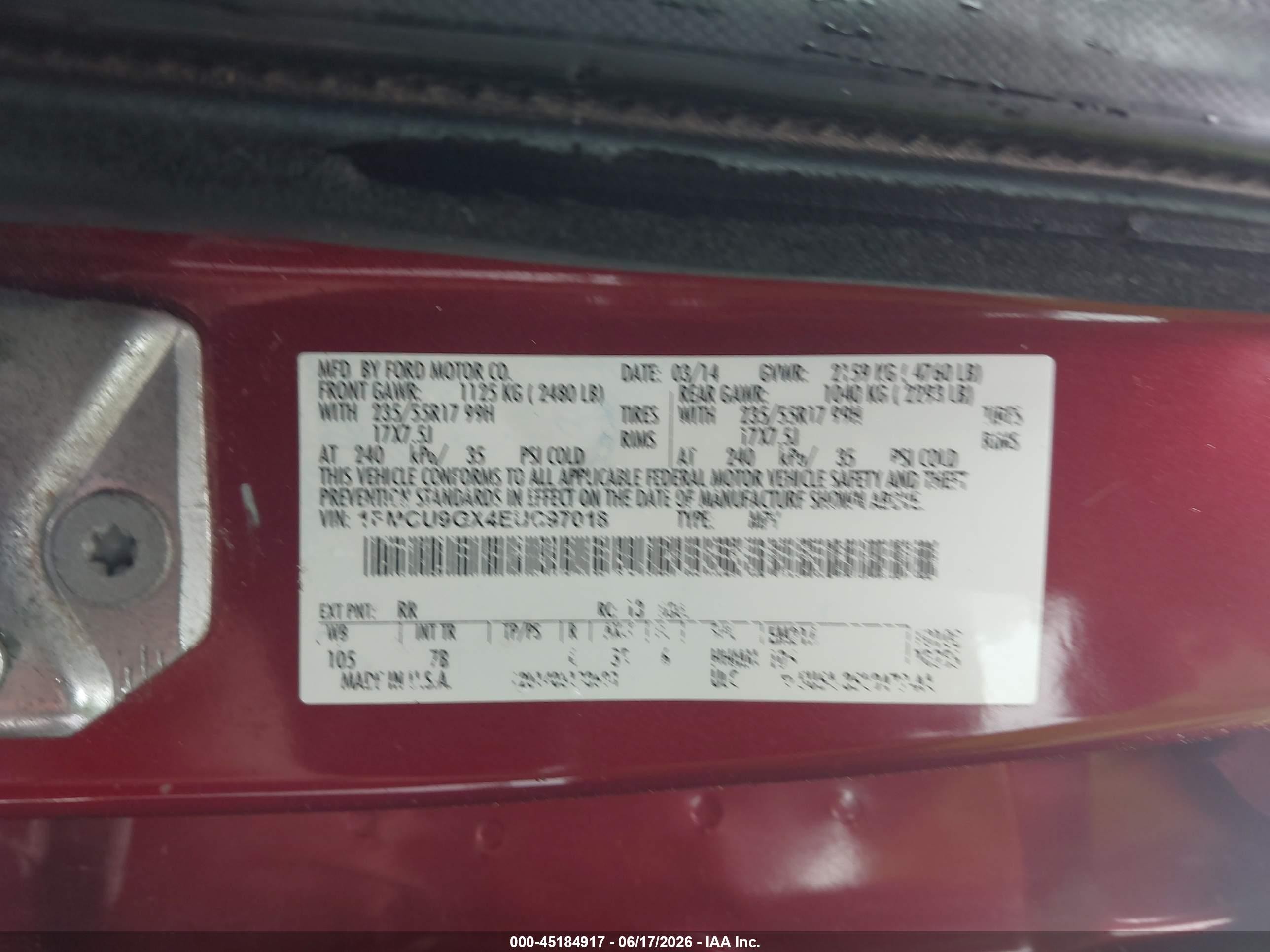 2014 Ford Escape Se Red vin: 1FMCU9GX4EUC97018