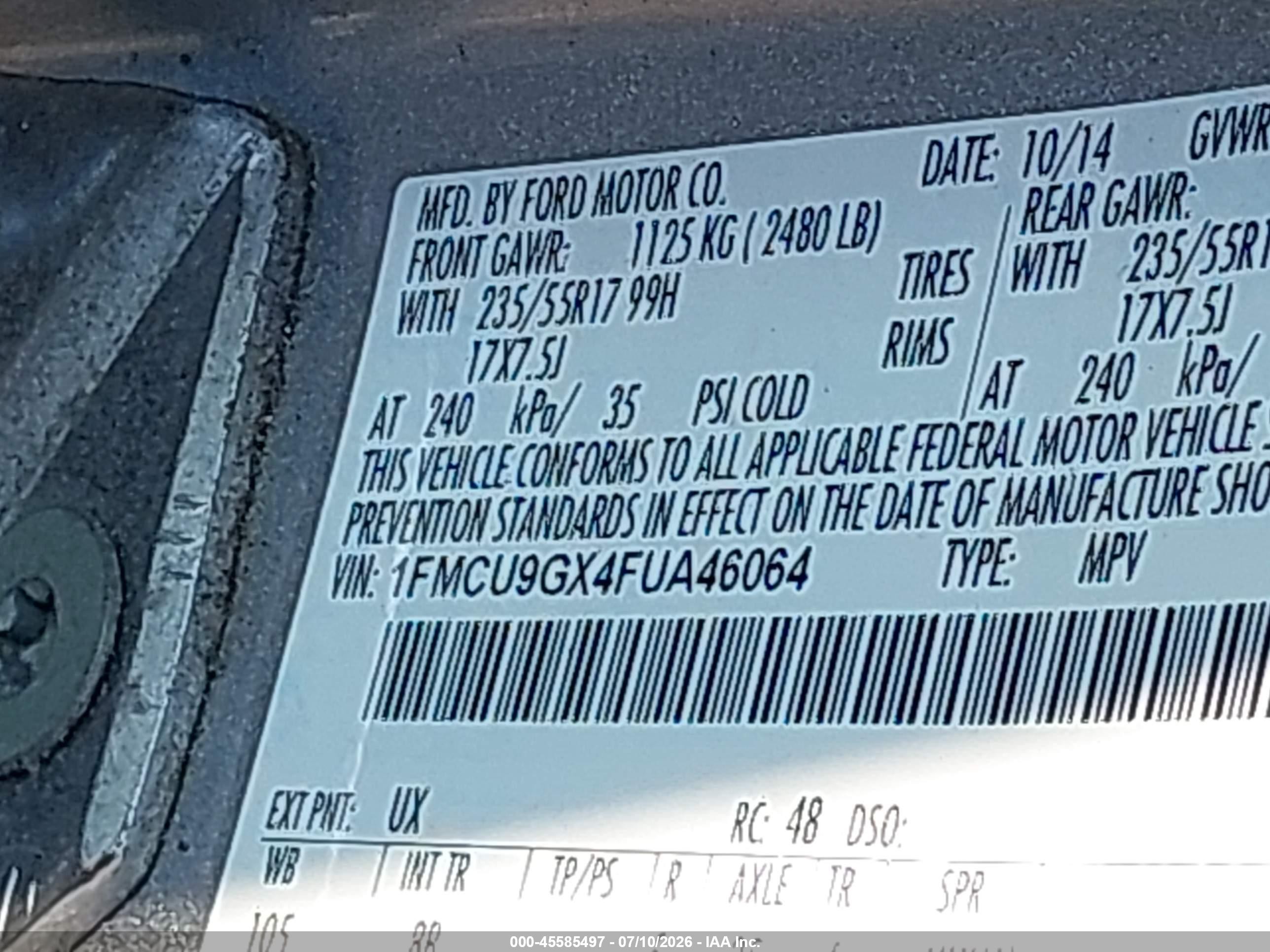 2015 Ford Escape Se Silver vin: 1FMCU9GX4FUA46064