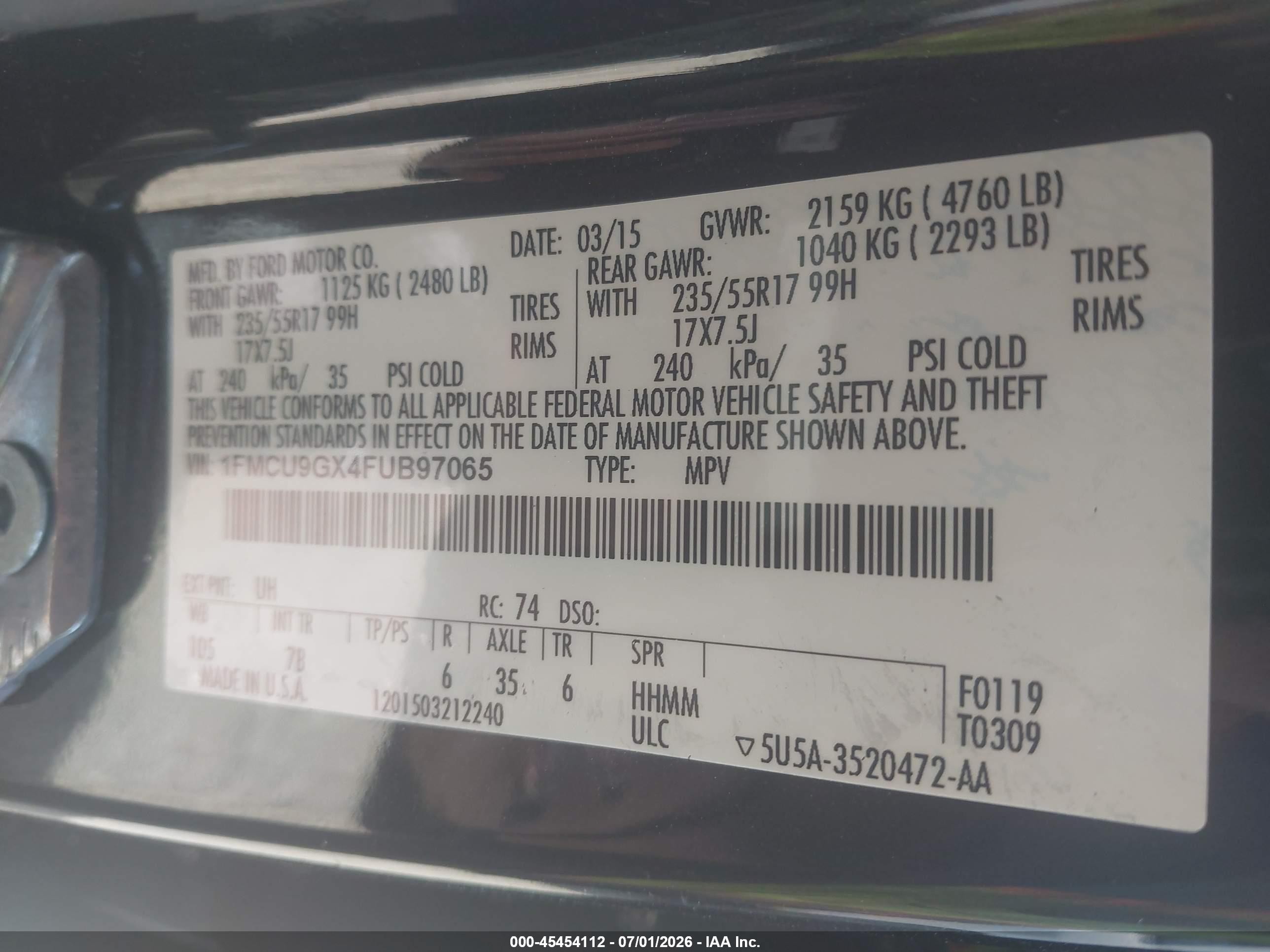 2015 Ford Escape Se Gray vin: 1FMCU9GX4FUB97065