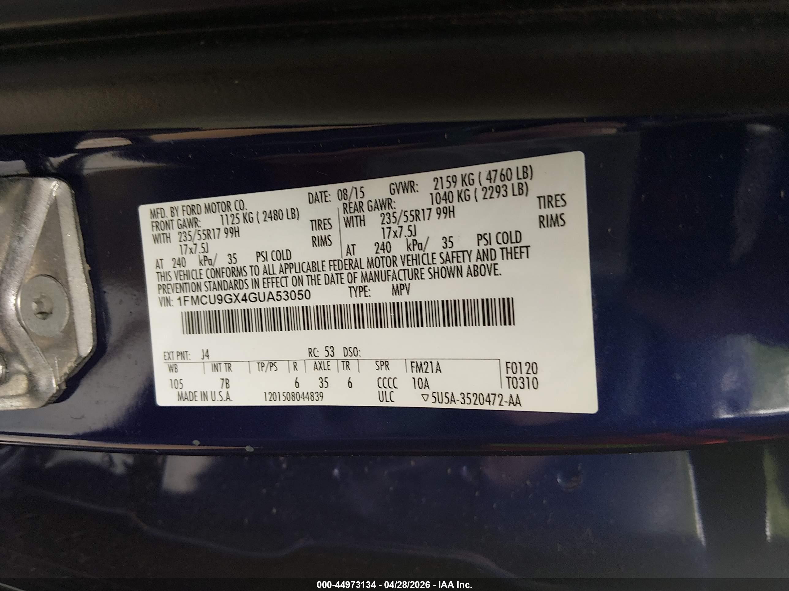 2016 Ford Escape Se Blue vin: 1FMCU9GX4GUA53050
