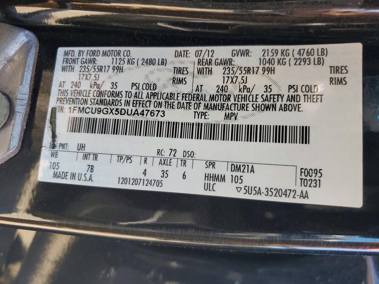 2013 Ford Escape Se Black vin: 1FMCU9GX5DUA47673