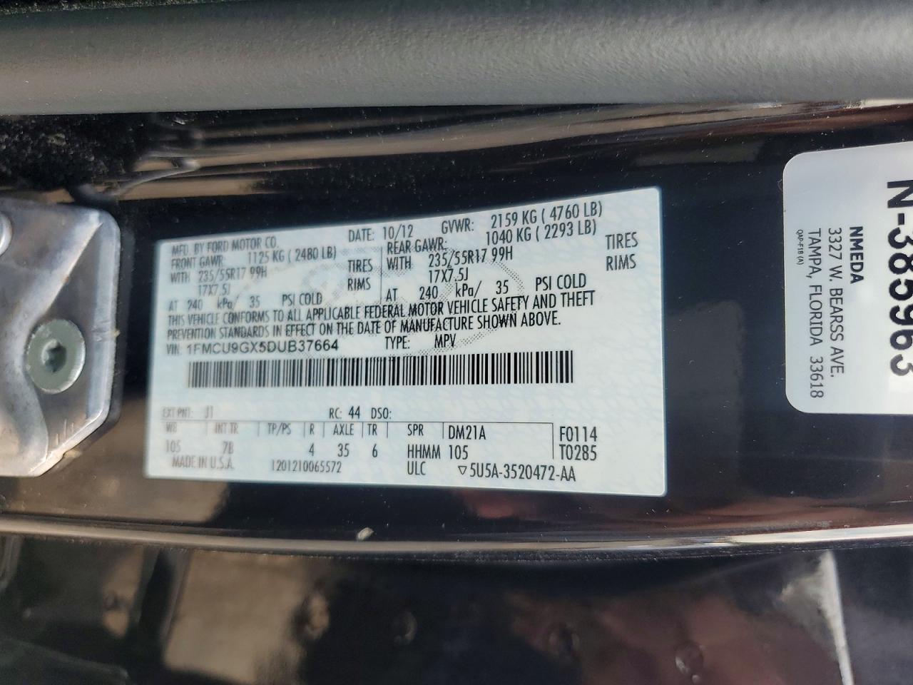 2013 Ford Escape Se Black vin: 1FMCU9GX5DUB37664