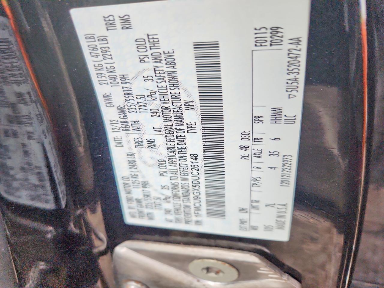2013 Ford Escape Se Black vin: 1FMCU9GX5DUC26148