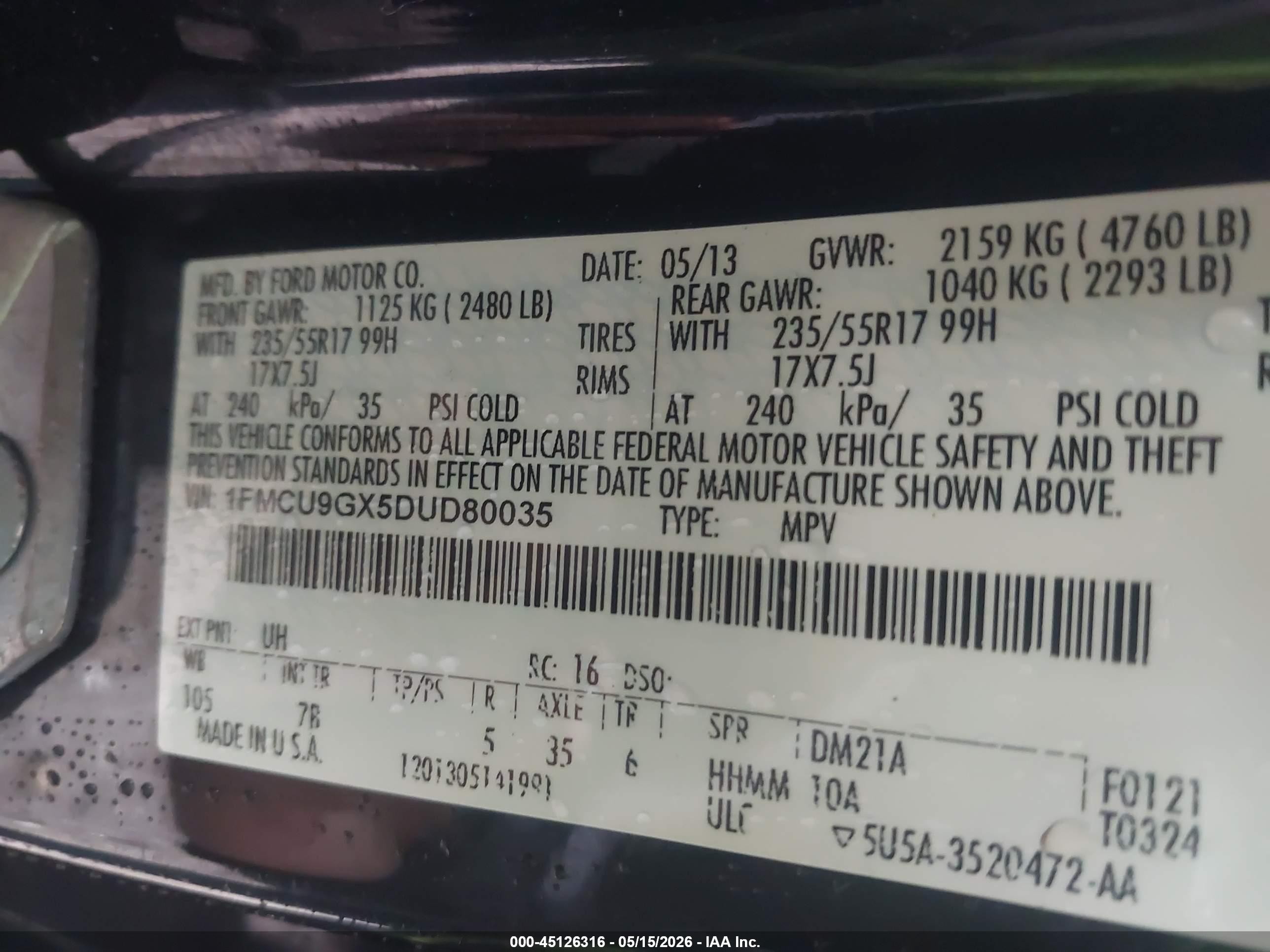 2013 Ford Escape Se Black vin: 1FMCU9GX5DUD80035
