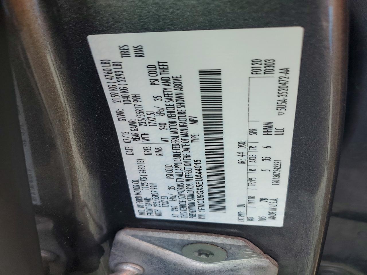 2014 Ford Escape Se Gray vin: 1FMCU9GX5EUA44015
