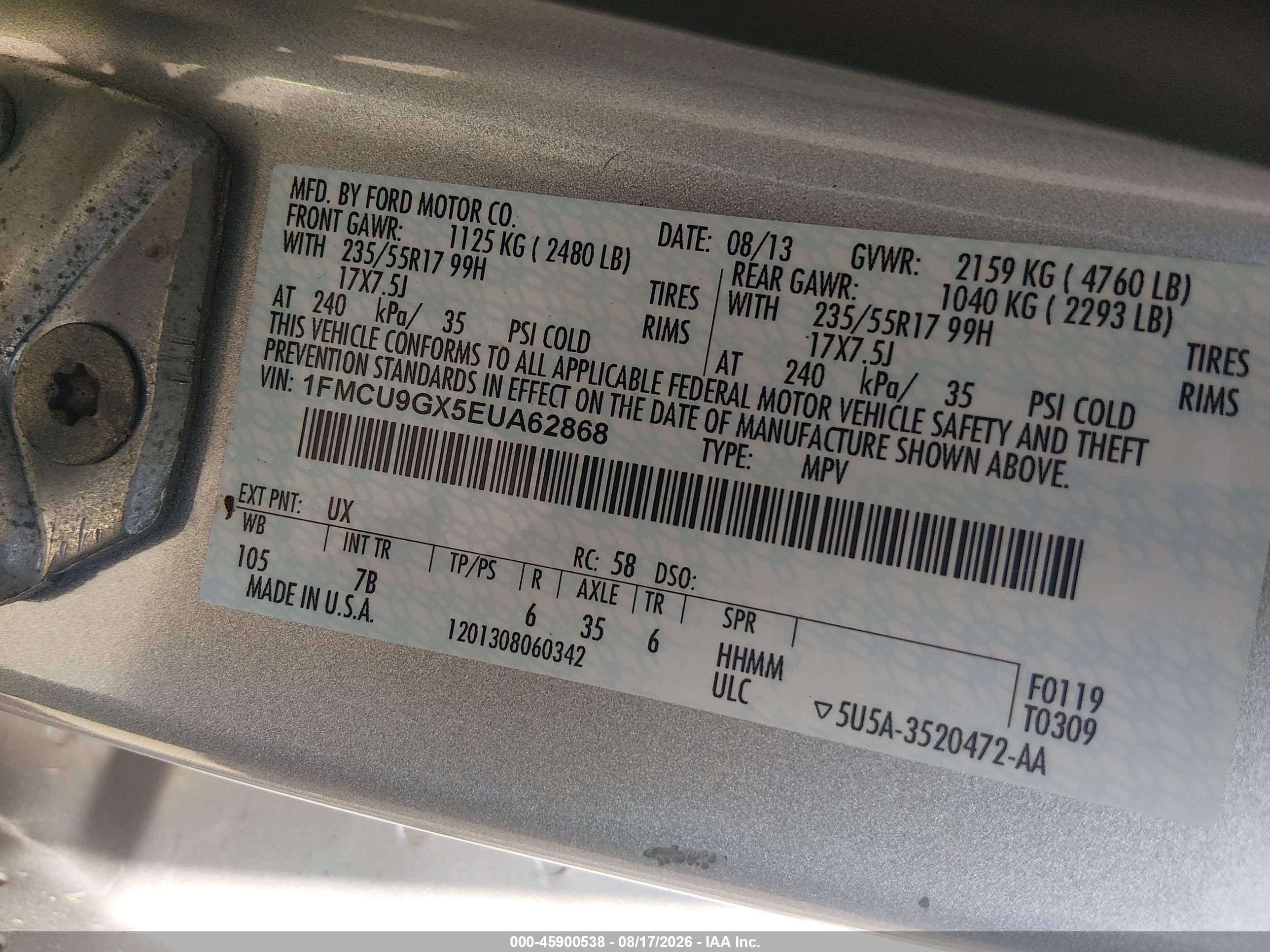 2014 Ford Escape Se Gray vin: 1FMCU9GX5EUA62868