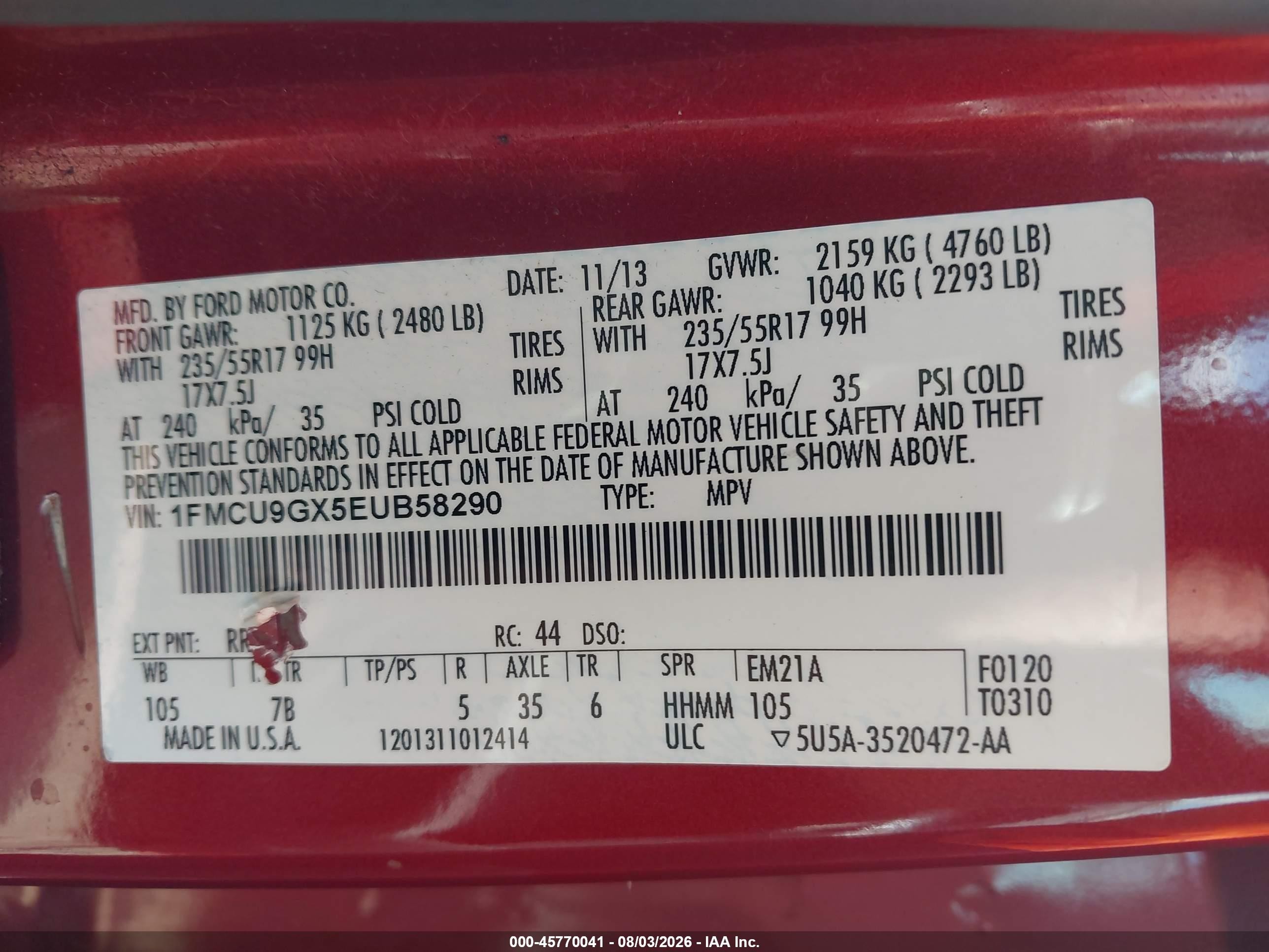 2014 Ford Escape Se Red vin: 1FMCU9GX5EUB58290