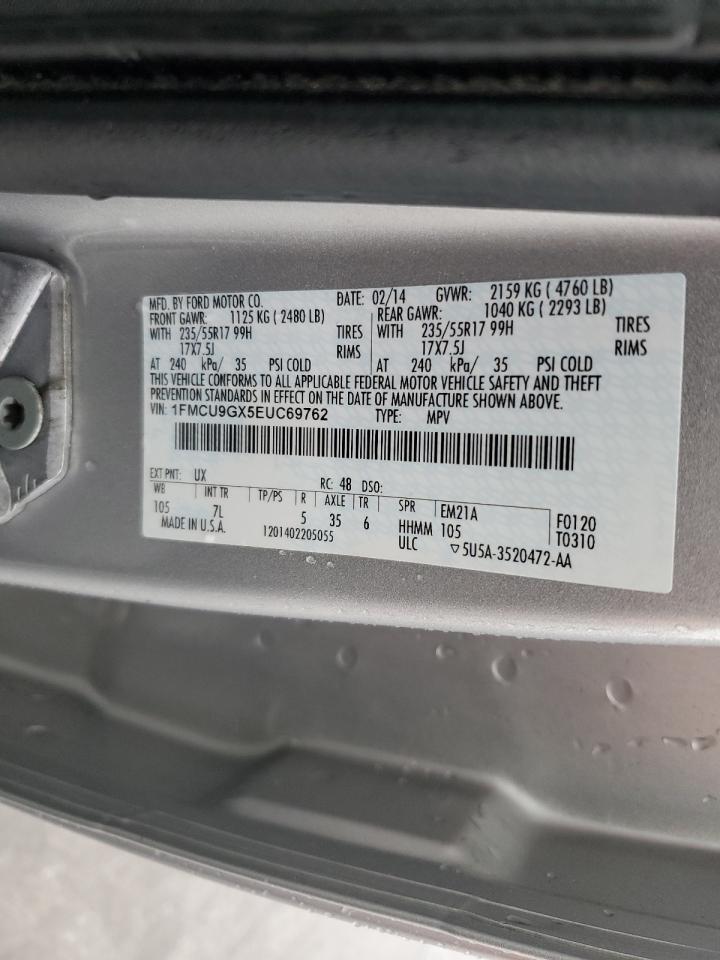 2014 Ford Escape Se Silver vin: 1FMCU9GX5EUC69762