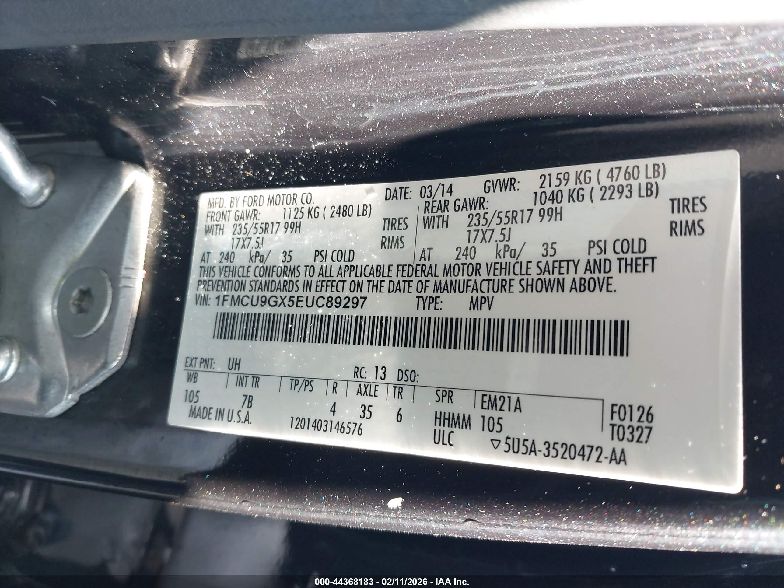 2014 Ford Escape Se Black vin: 1FMCU9GX5EUC89297