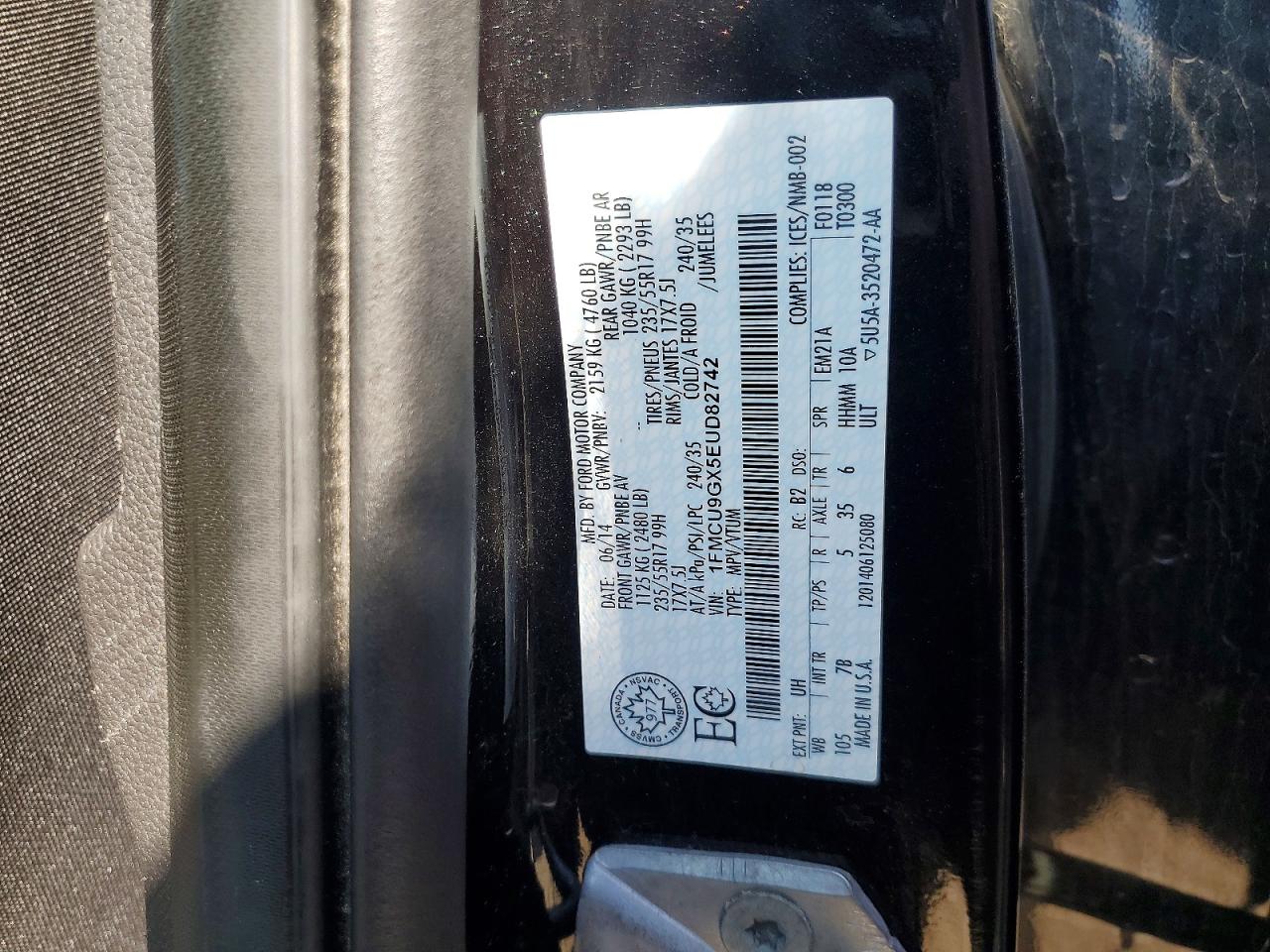 2014 Ford Escape Se Black vin: 1FMCU9GX5EUD82742