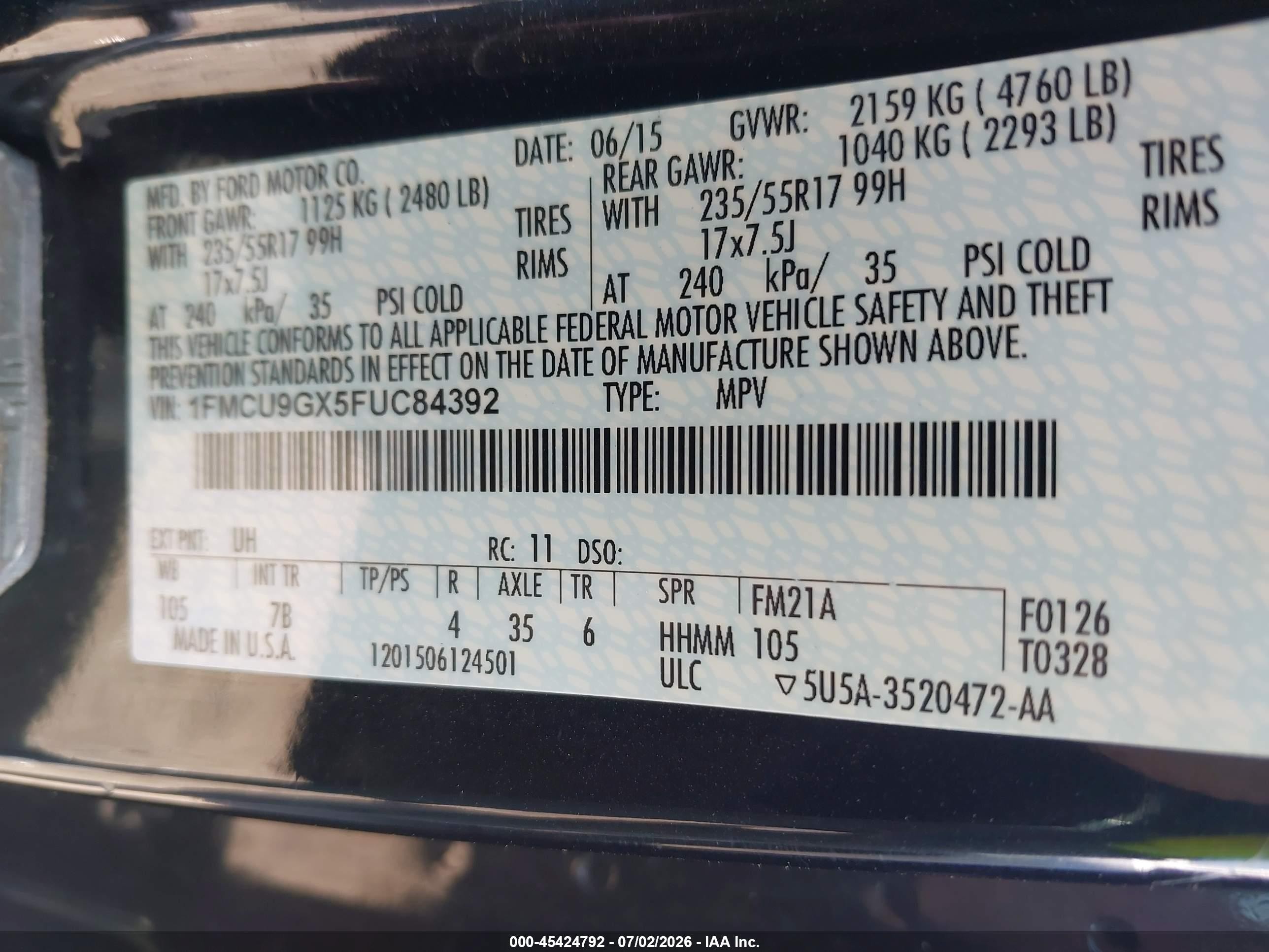 2015 Ford Escape Se Черный vin: 1FMCU9GX5FUC84392