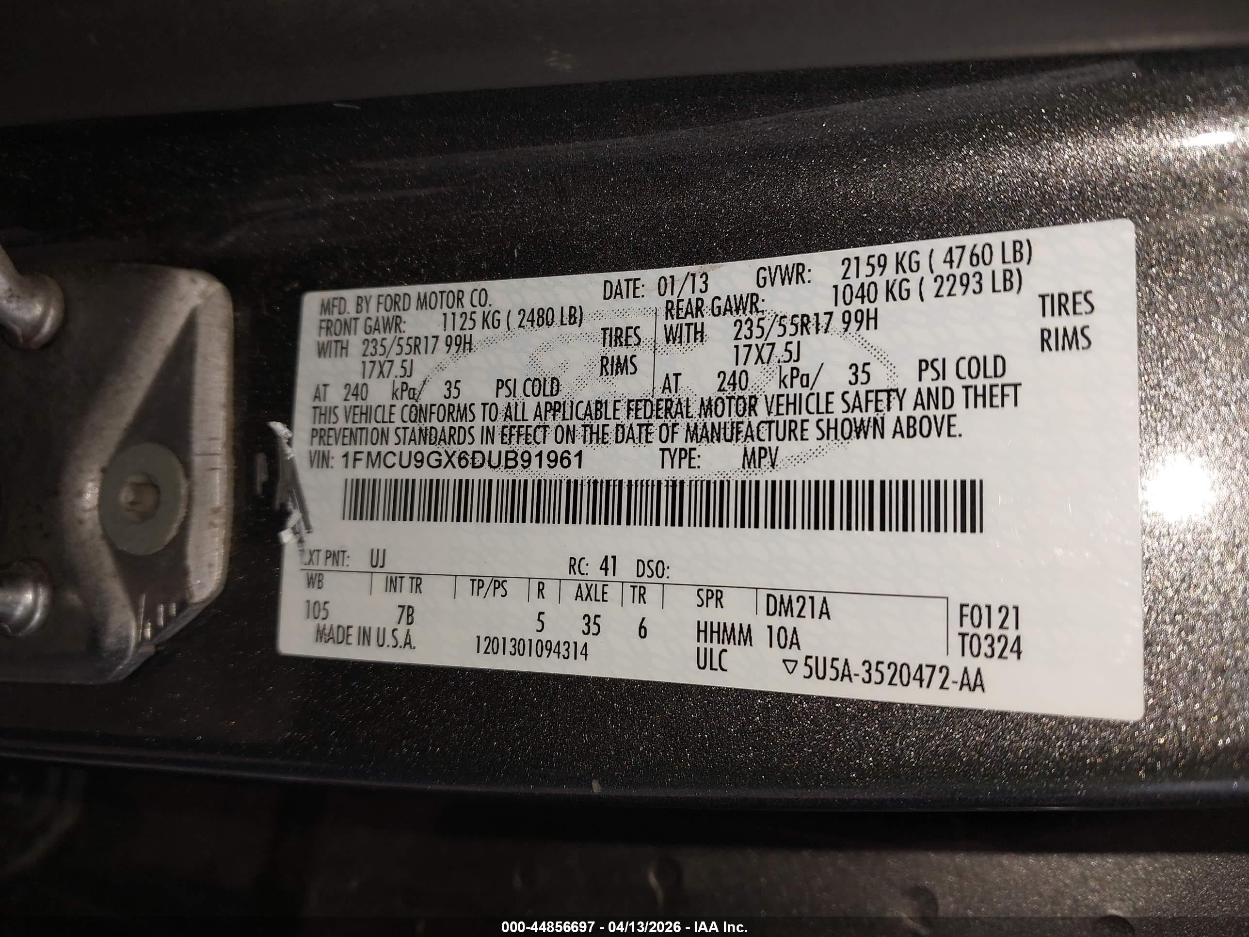 2013 Ford Escape Se Gray vin: 1FMCU9GX6DUB91961