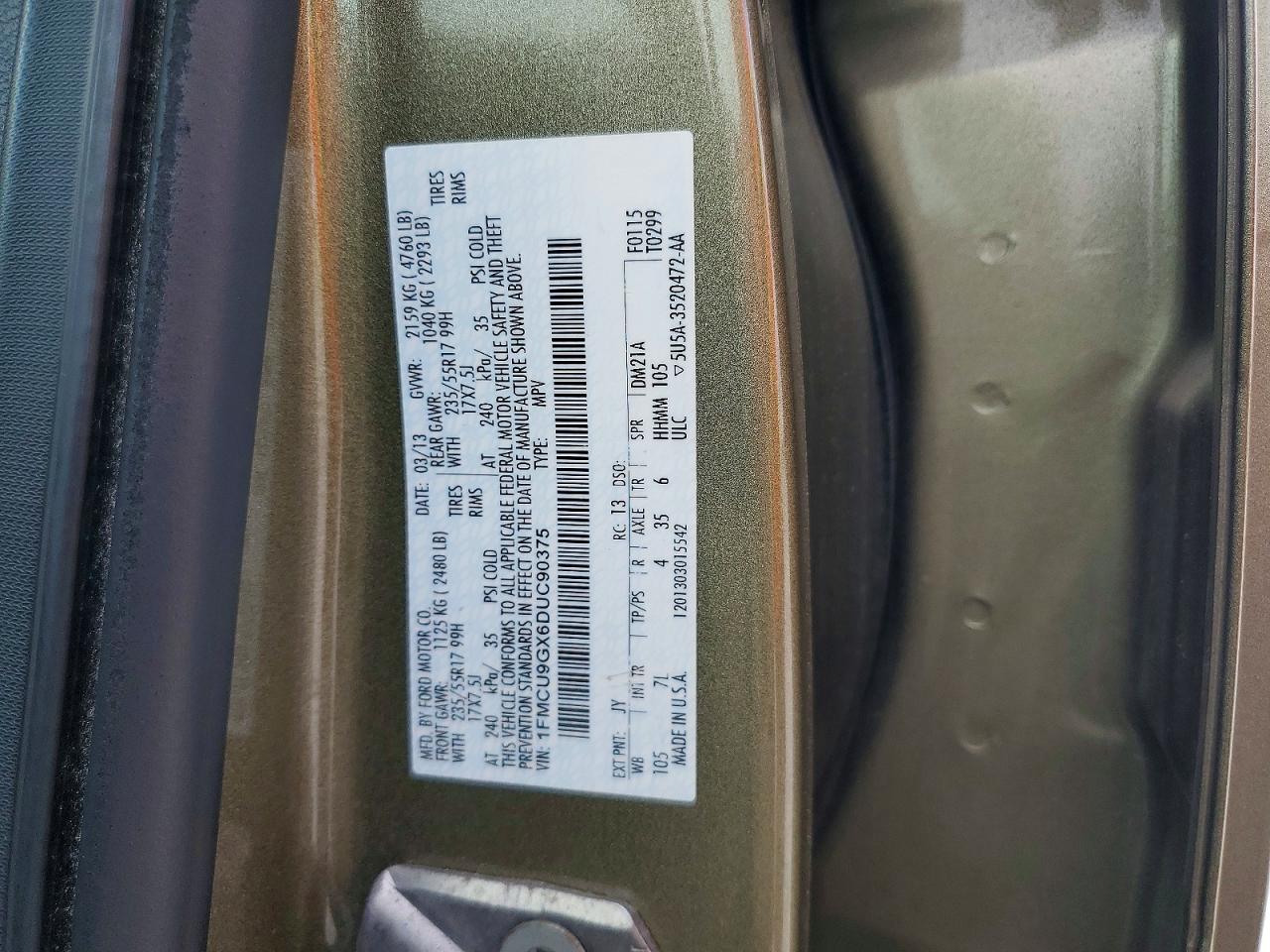 2013 Ford Escape Se Green vin: 1FMCU9GX6DUC90375