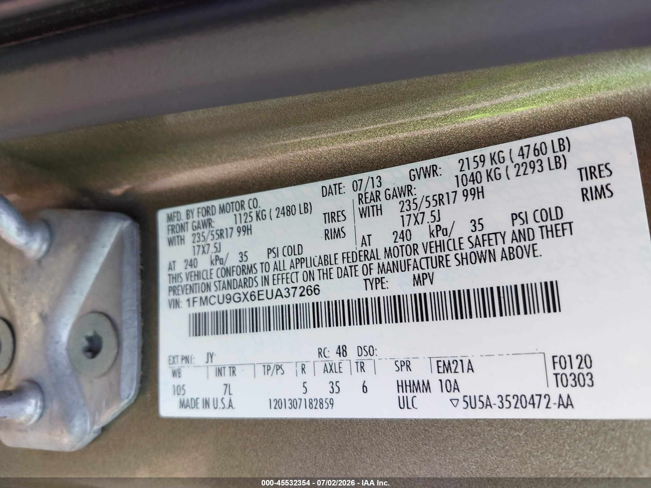 2014 Ford Escape Se Gold vin: 1FMCU9GX6EUA37266