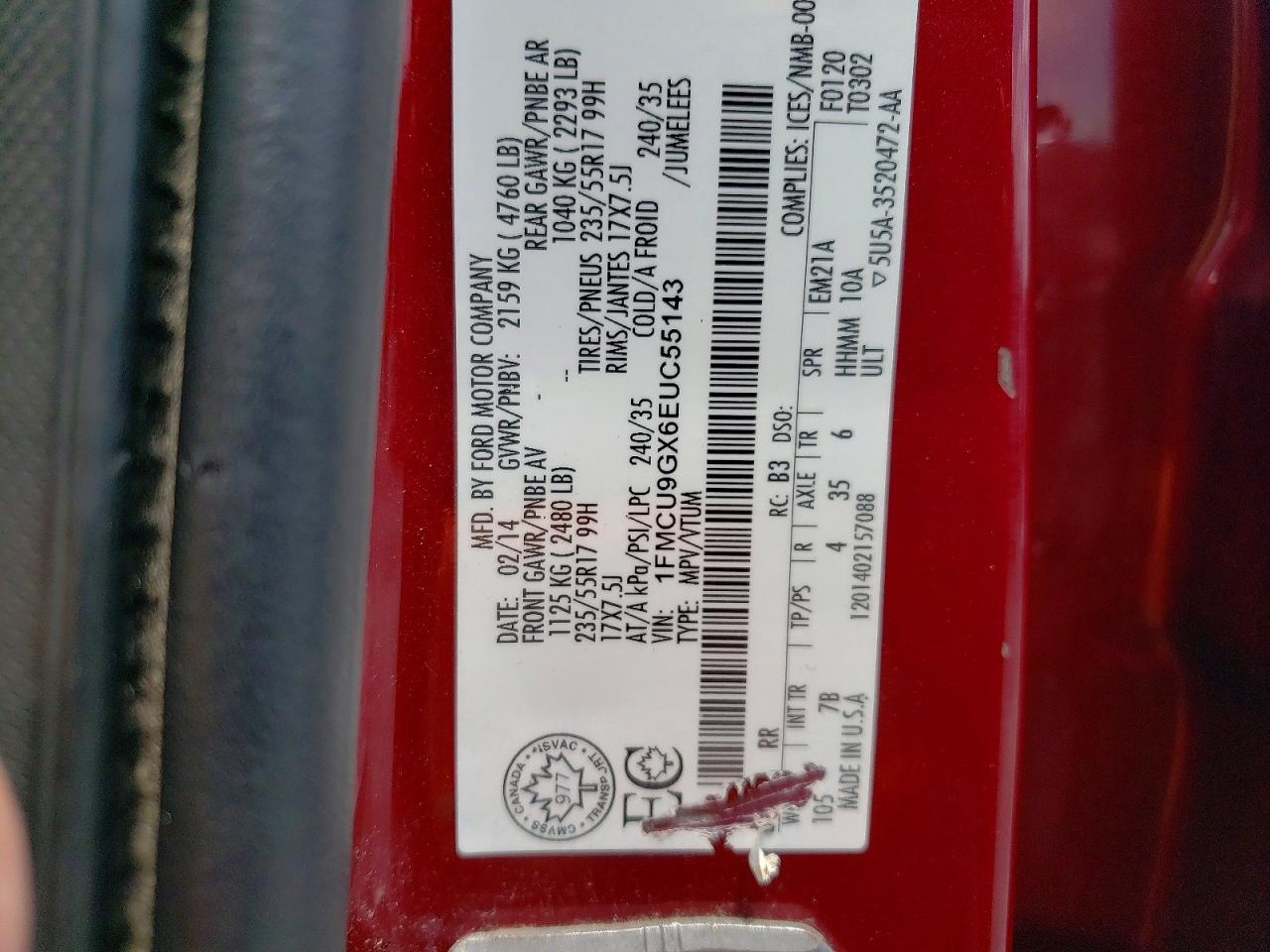 2014 Ford Escape Se Burgundy vin: 1FMCU9GX6EUC55143