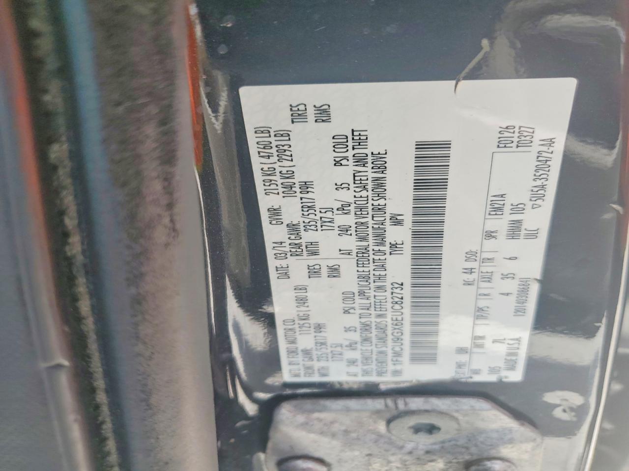 2014 Ford Escape Se Черный vin: 1FMCU9GX6EUC82732