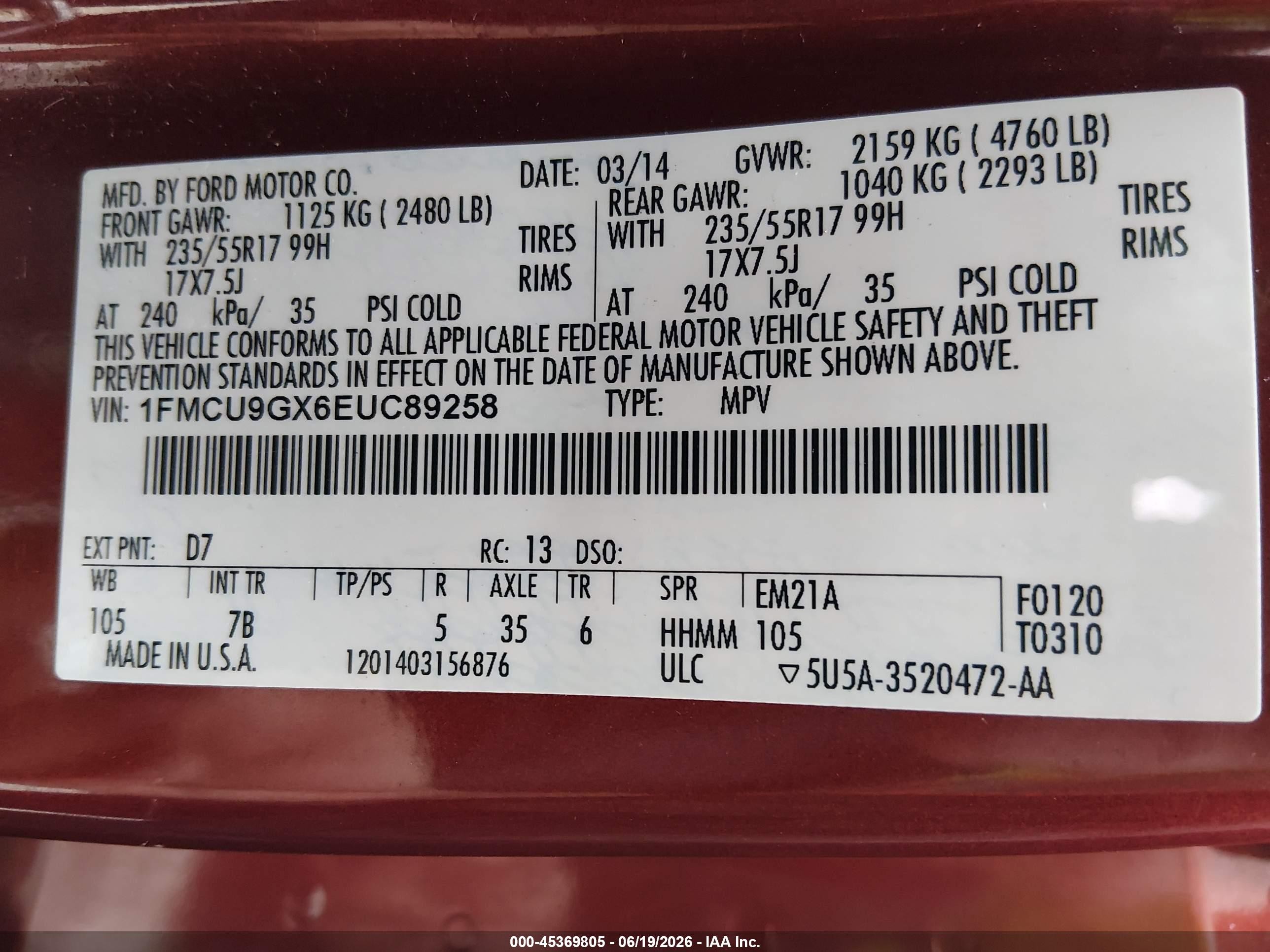 2014 Ford Escape Se Red vin: 1FMCU9GX6EUC89258