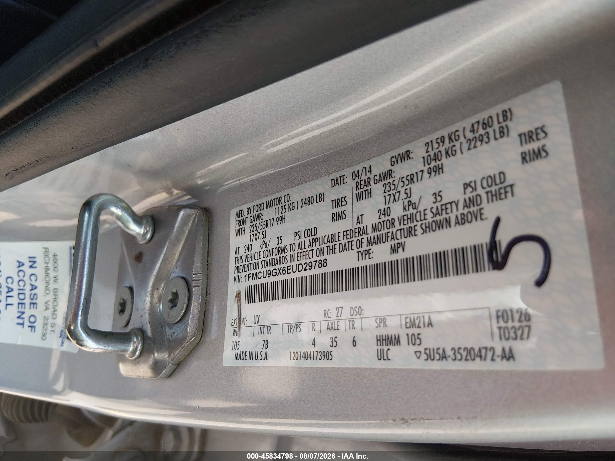 2014 Ford Escape Se Silver vin: 1FMCU9GX6EUD29788