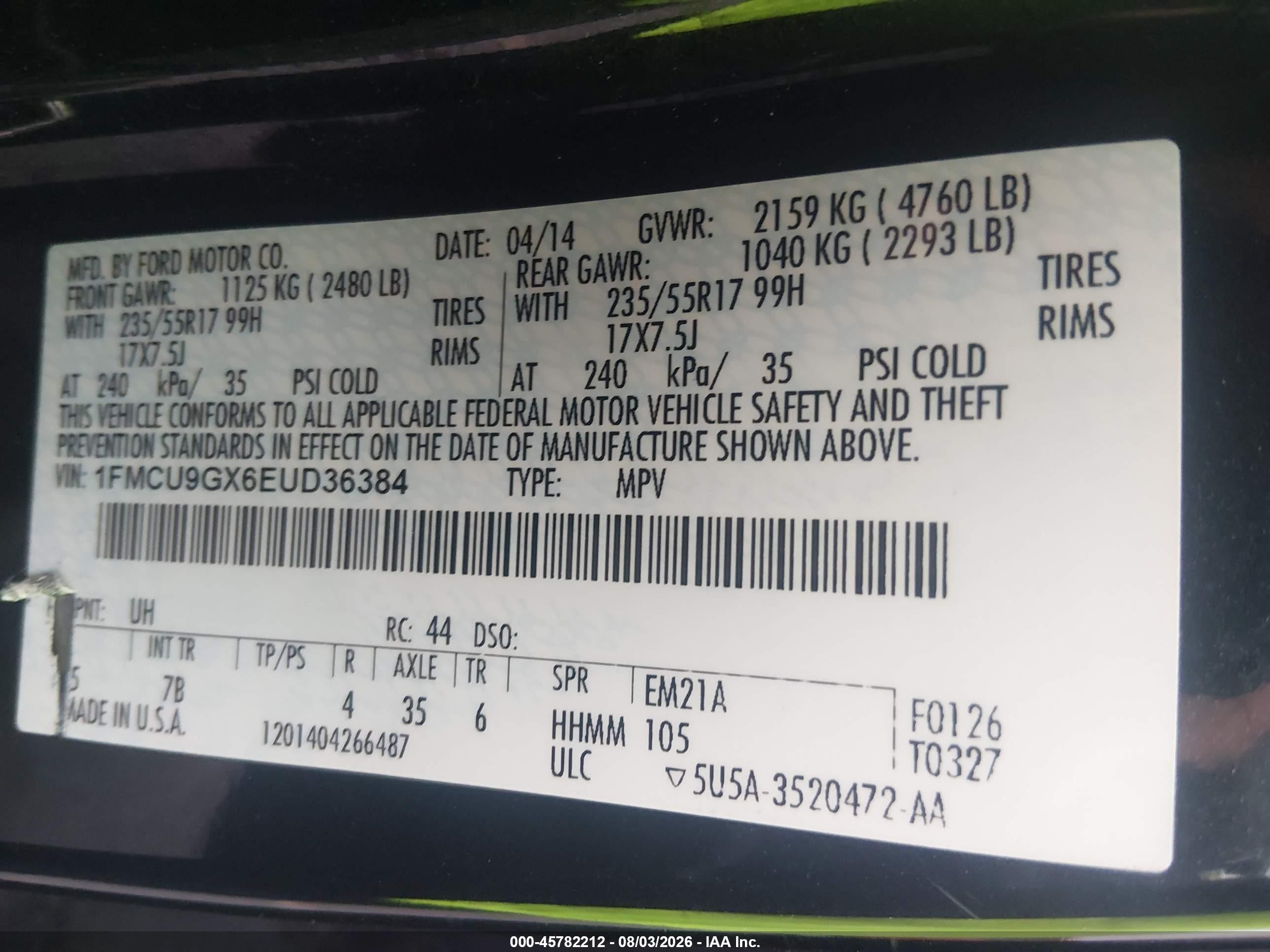 2014 Ford Escape Se Black vin: 1FMCU9GX6EUD36384
