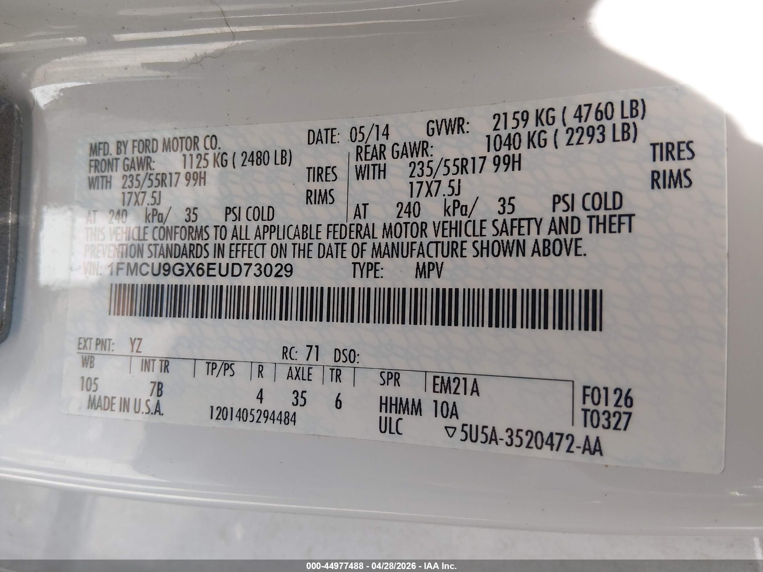 2014 Ford Escape Se Белый vin: 1FMCU9GX6EUD73029