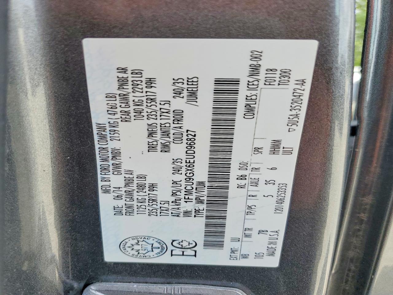 2014 Ford Escape Se Gray vin: 1FMCU9GX6EUD96827