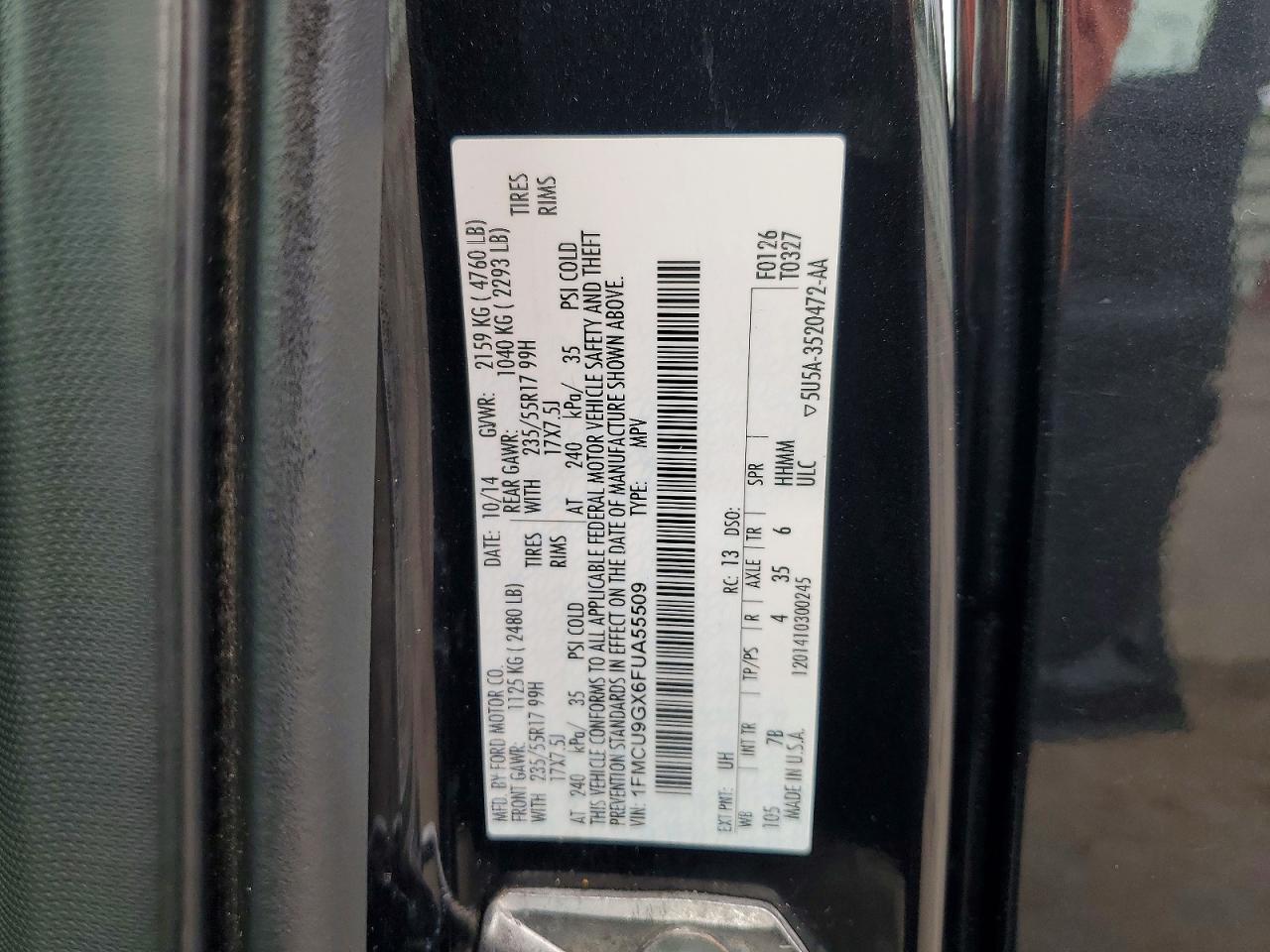 2015 Ford Escape Se Black vin: 1FMCU9GX6FUA55509