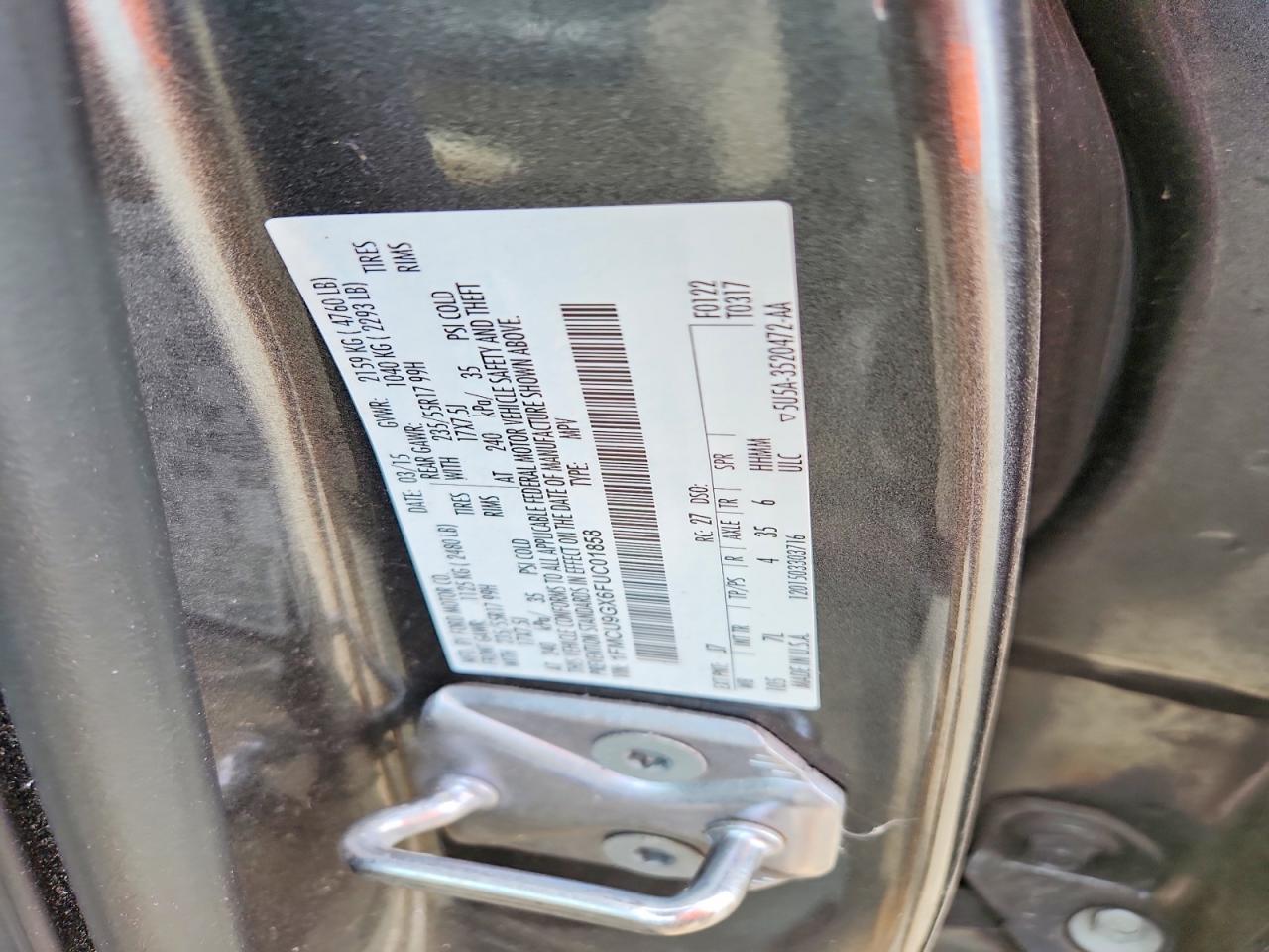 2015 Ford Escape Se Gray vin: 1FMCU9GX6FUC01858