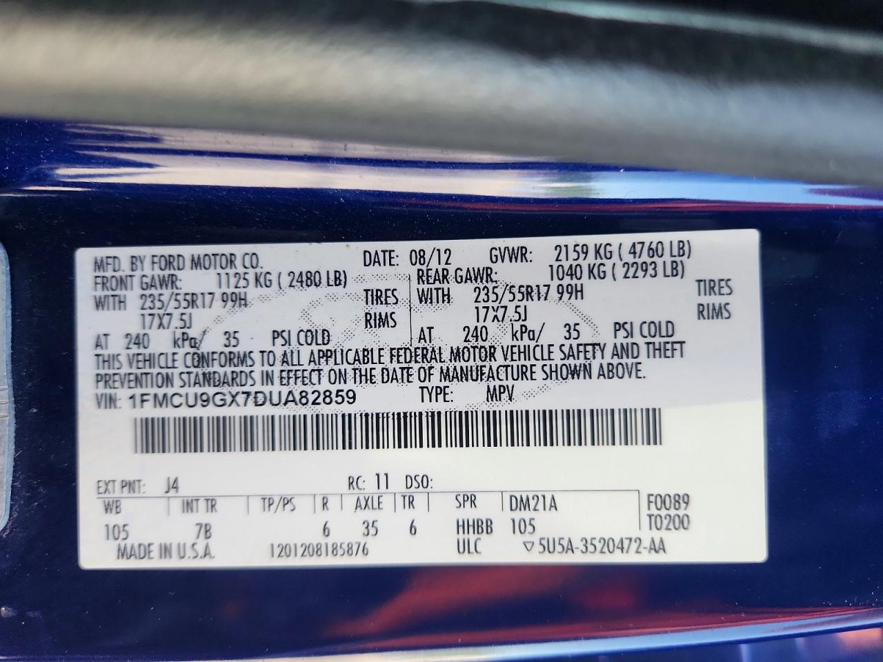 2013 Ford Escape Se Blue vin: 1FMCU9GX7DUA82859
