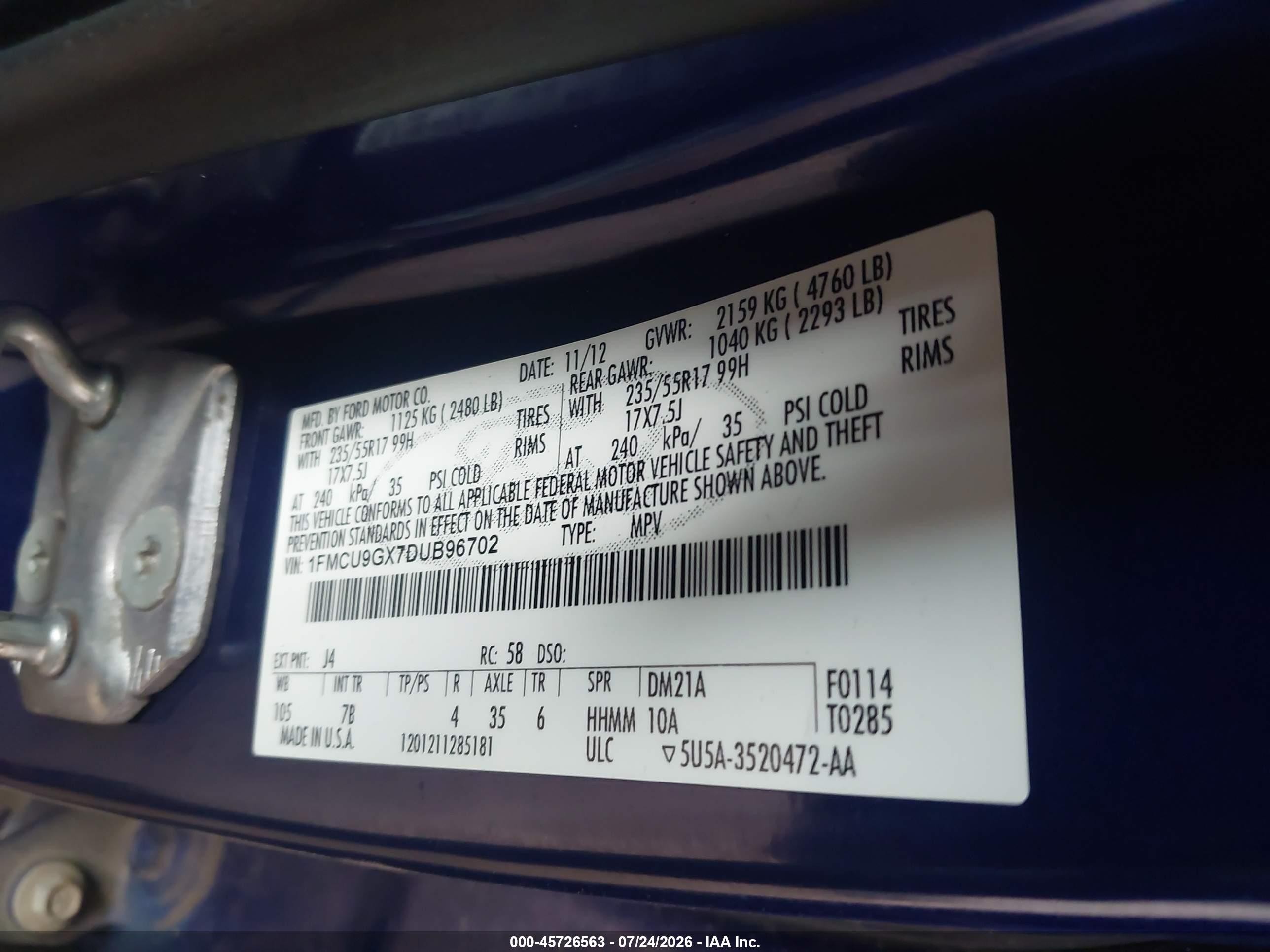 2013 Ford Escape Se Blue vin: 1FMCU9GX7DUB96702