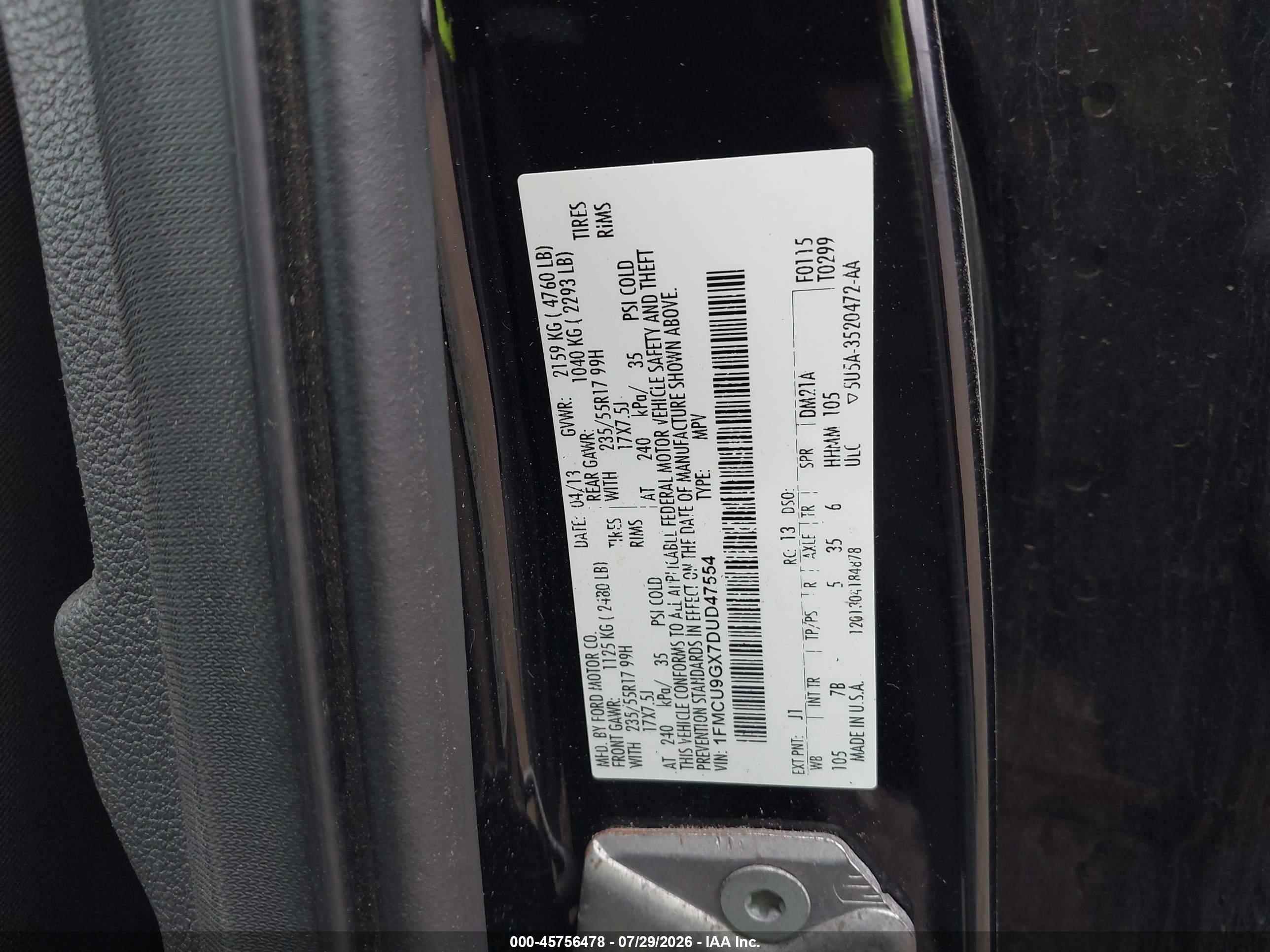 2013 Ford Escape Se Black vin: 1FMCU9GX7DUD47554