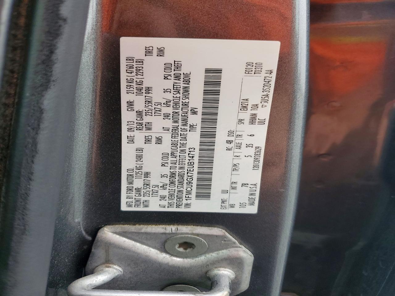 2014 Ford Escape Se Charcoal vin: 1FMCU9GX7EUB14713