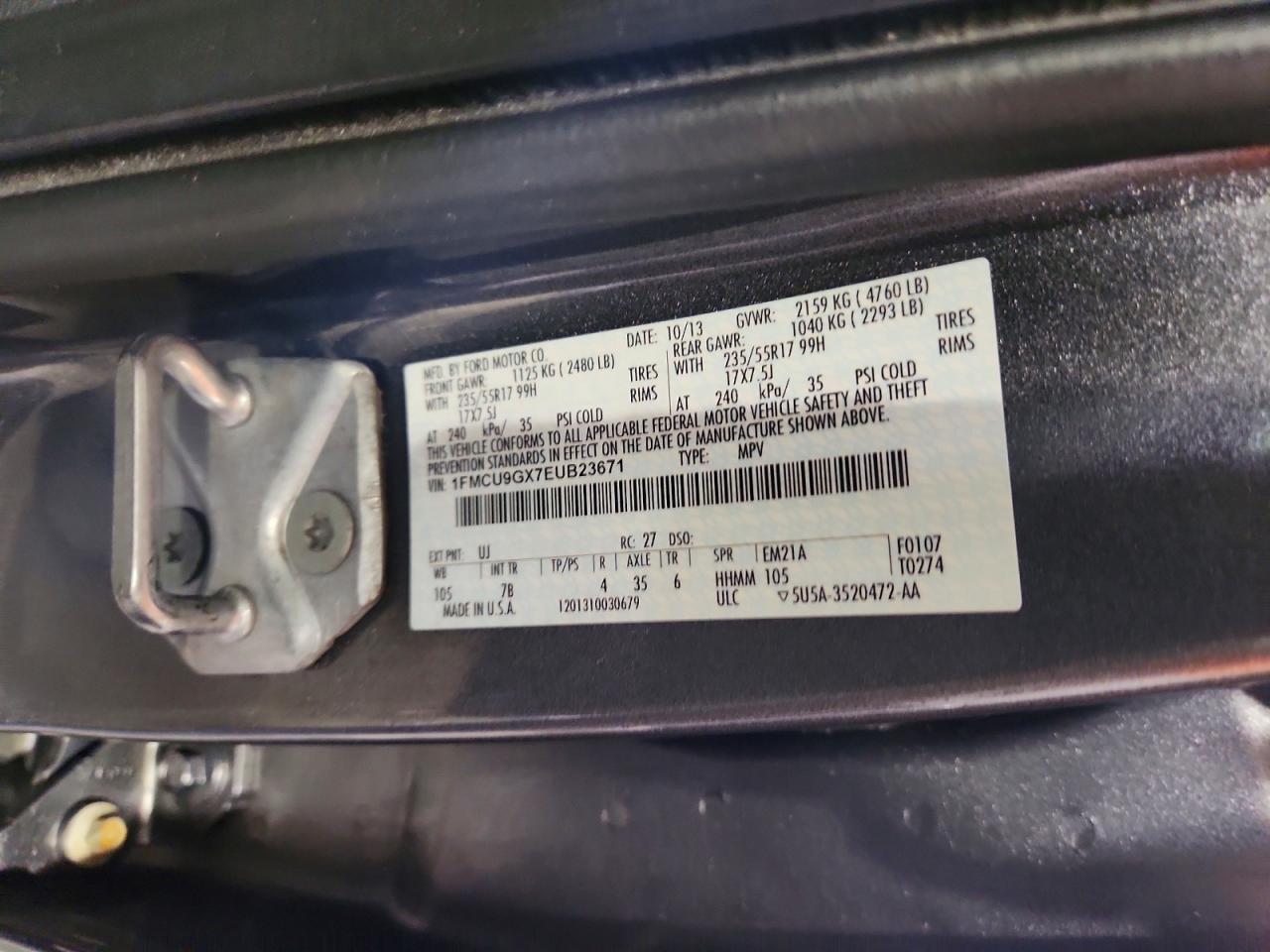 2014 Ford Escape Se Gray vin: 1FMCU9GX7EUB23671