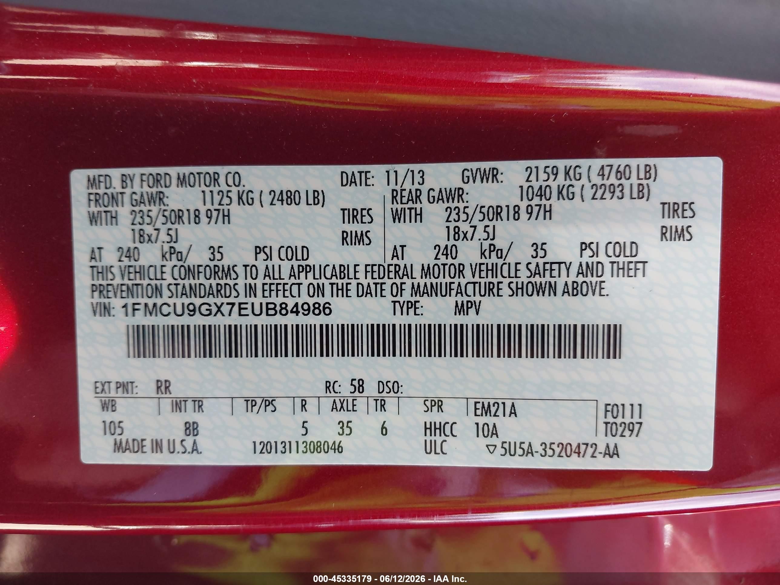 2014 Ford Escape Se Red vin: 1FMCU9GX7EUB84986