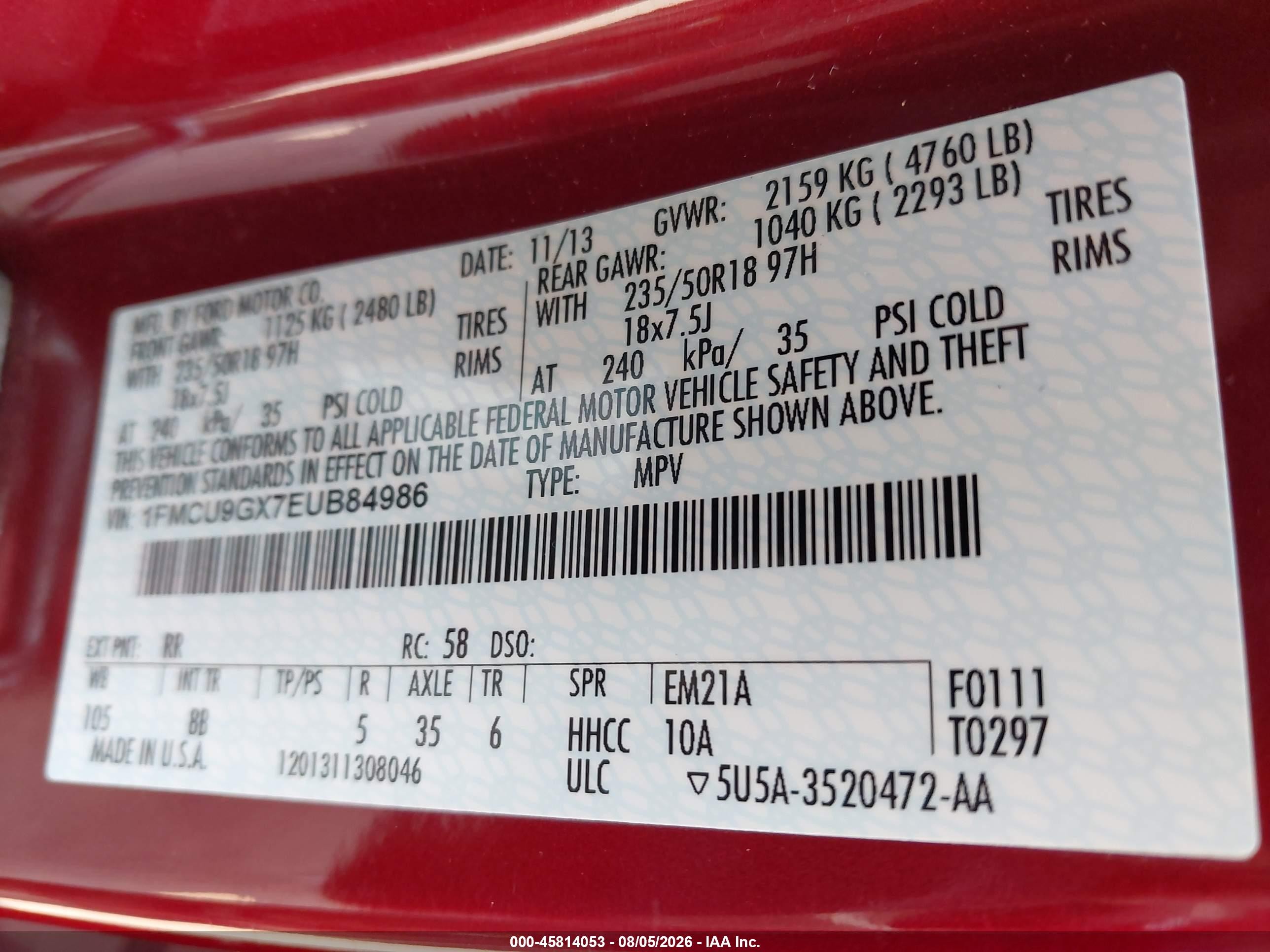 2014 Ford Escape Se Red vin: 1FMCU9GX7EUB84986