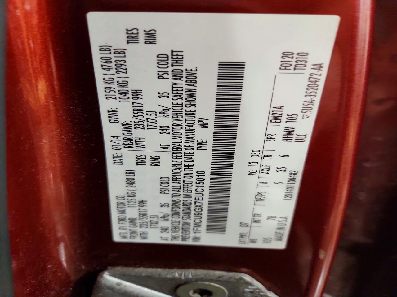 2014 Ford Escape Se Red vin: 1FMCU9GX7EUC15010