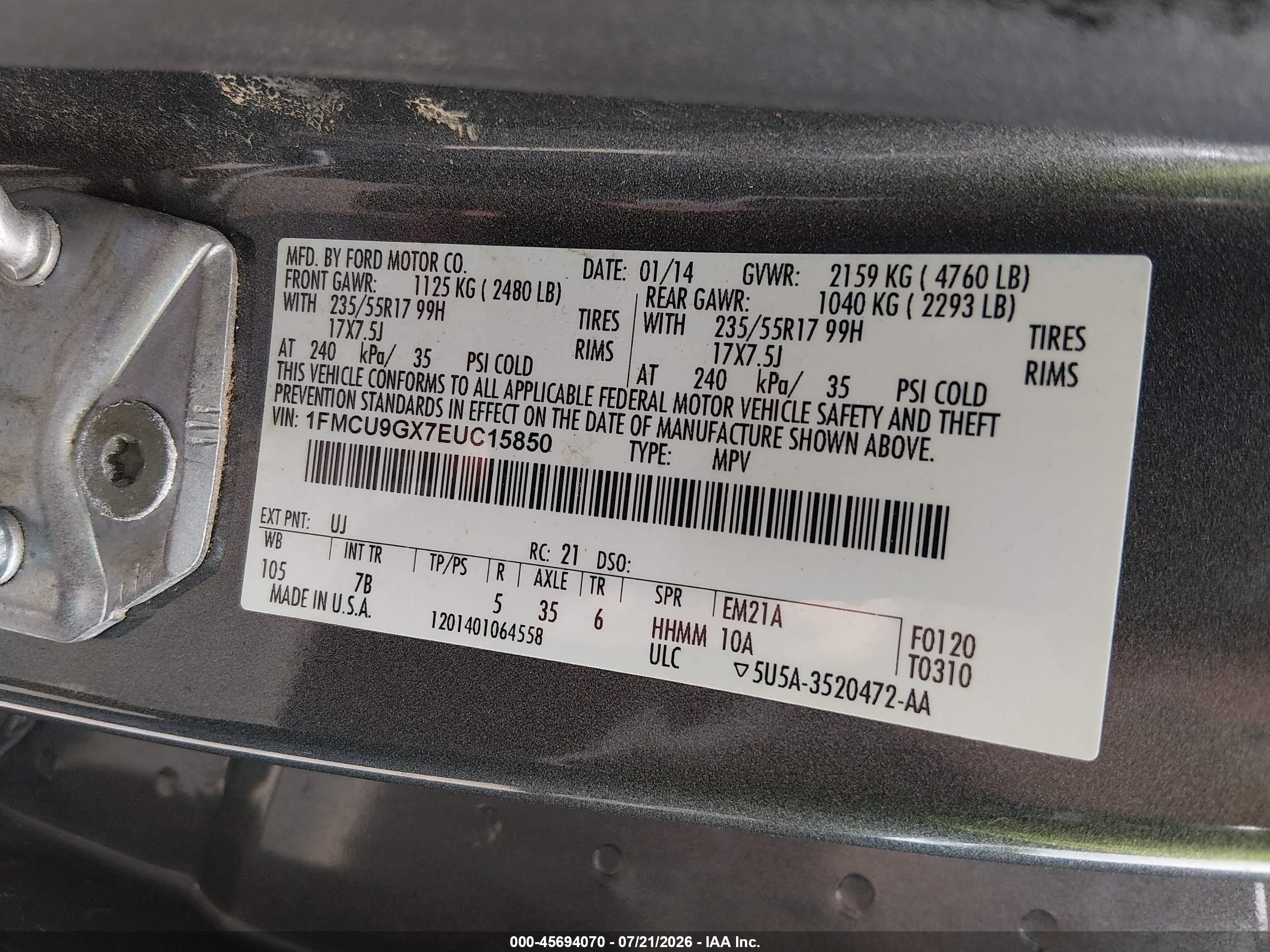 2014 Ford Escape Se Gray vin: 1FMCU9GX7EUC15850
