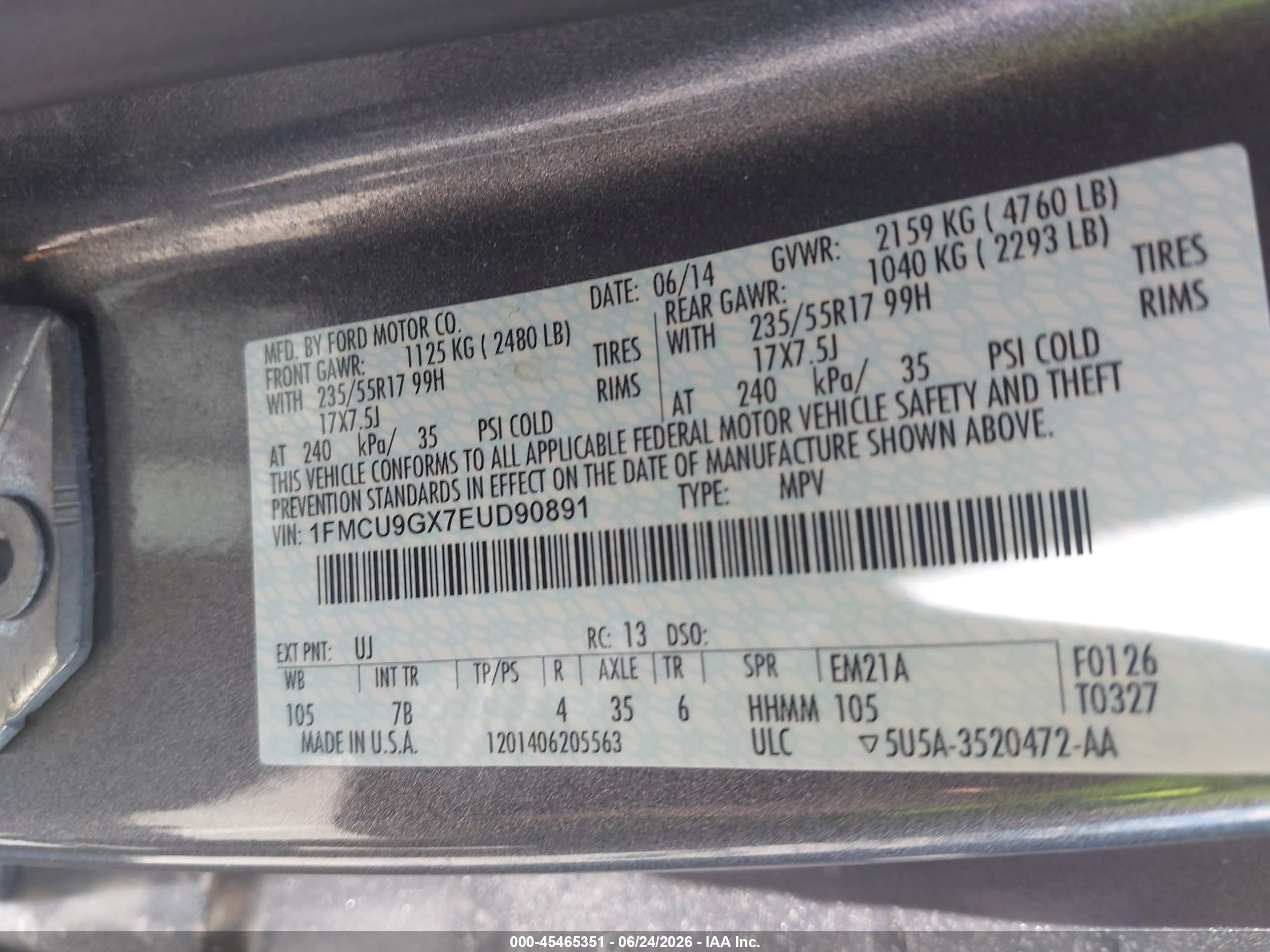 2014 Ford Escape Se Gray vin: 1FMCU9GX7EUD90891