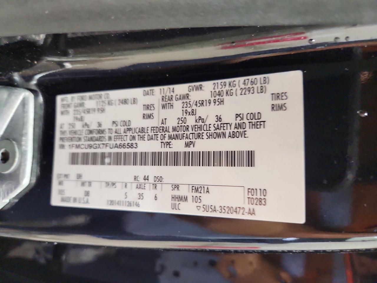 2015 Ford Escape Se Черный vin: 1FMCU9GX7FUA66583