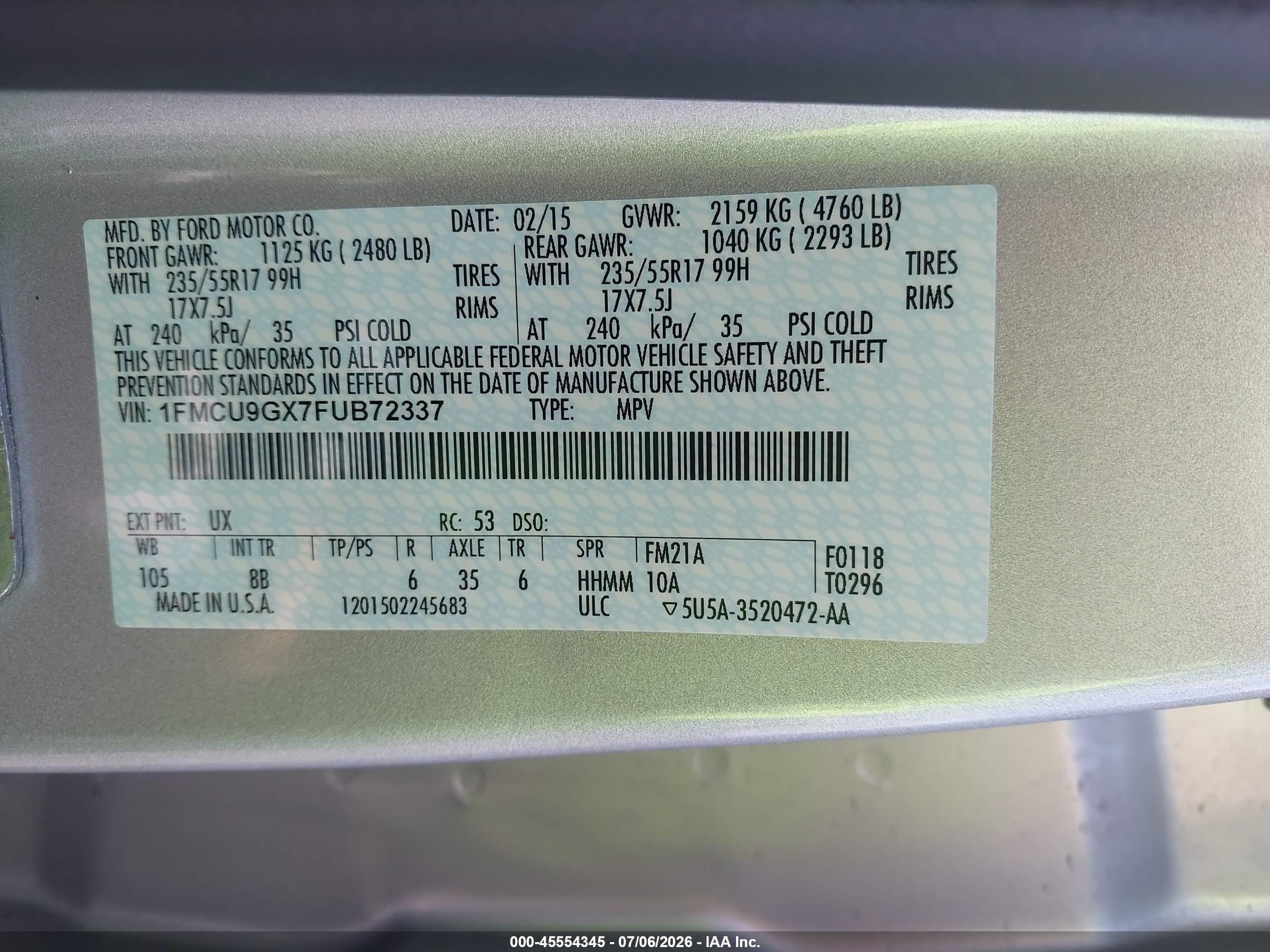 2015 Ford Escape Se Серебряный vin: 1FMCU9GX7FUB72337