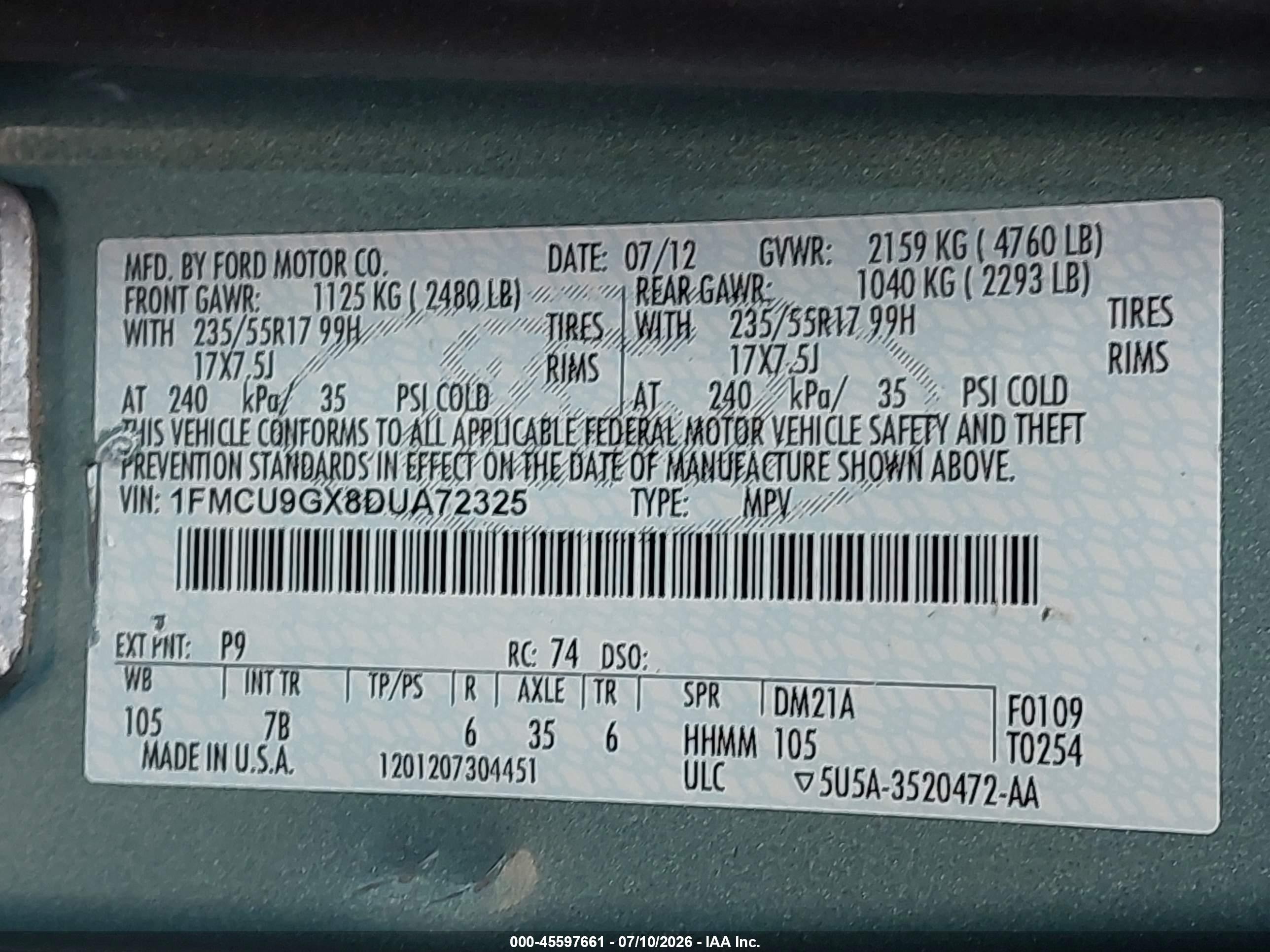 2013 Ford Escape Se Teal vin: 1FMCU9GX8DUA72325