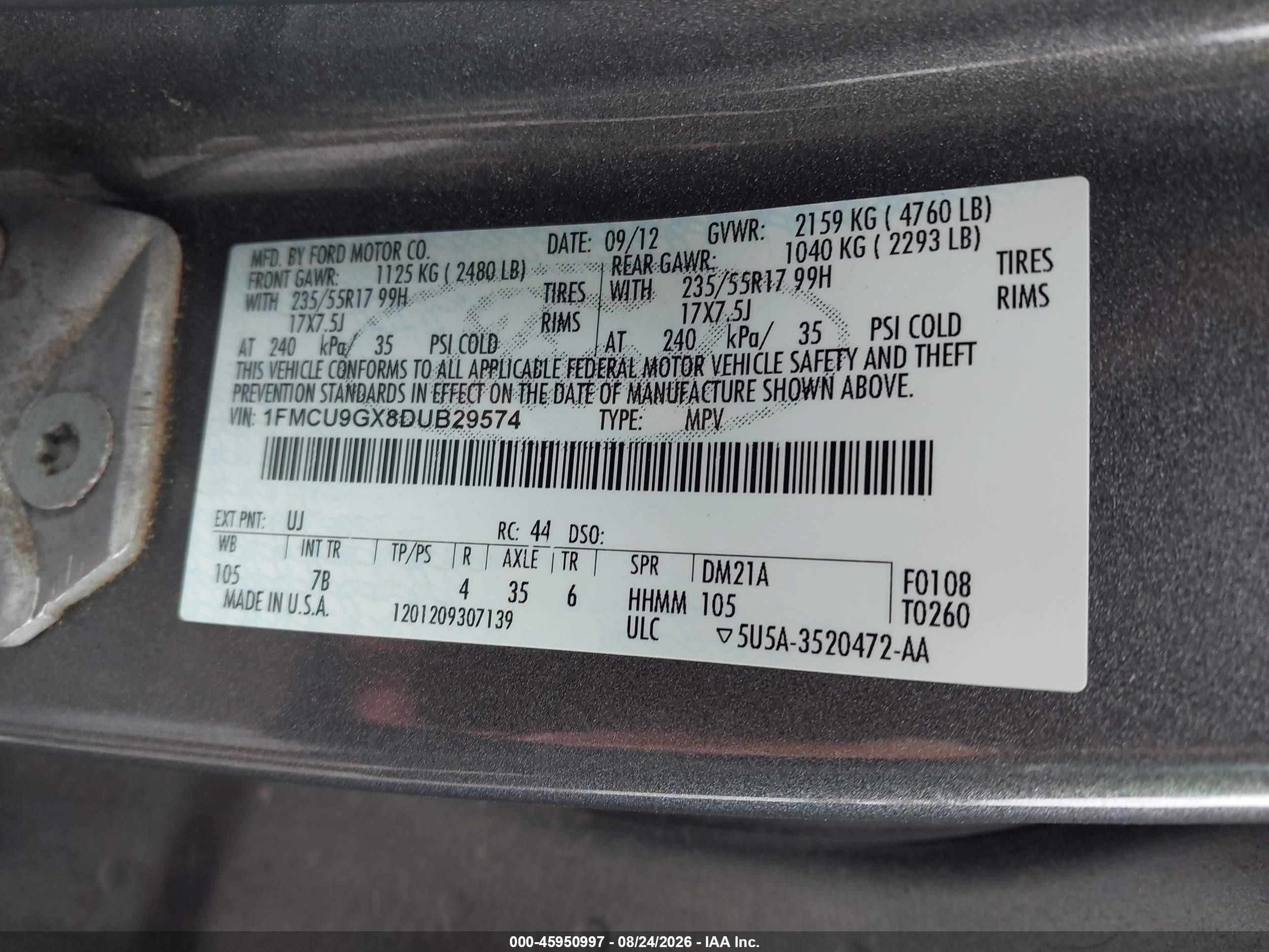 2013 Ford Escape Se Gray vin: 1FMCU9GX8DUB29574