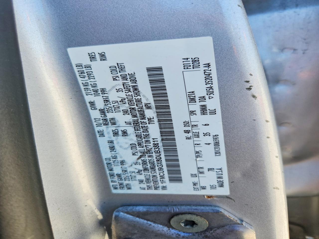 2013 Ford Escape Se Silver vin: 1FMCU9GX8DUB38811