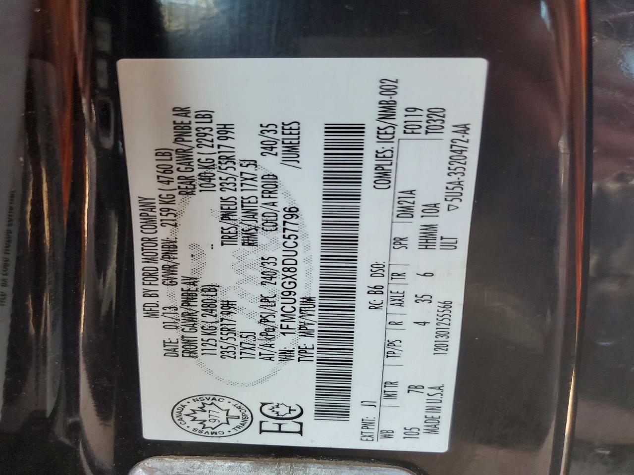 2013 Ford Escape Red vin: 1FMCU9GX8DUC57796