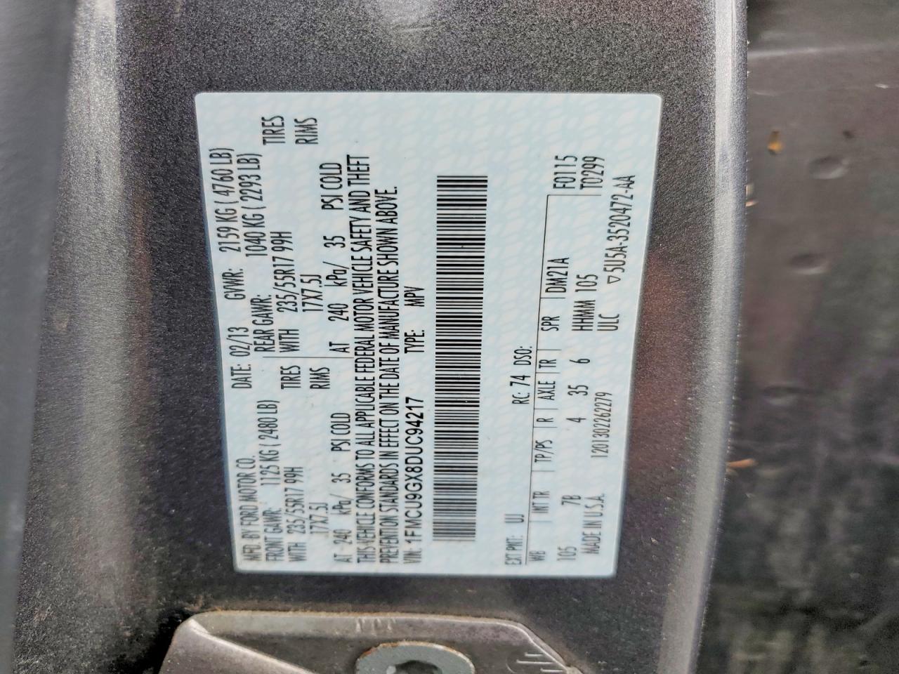 2013 Ford Escape Se Gray vin: 1FMCU9GX8DUC94217