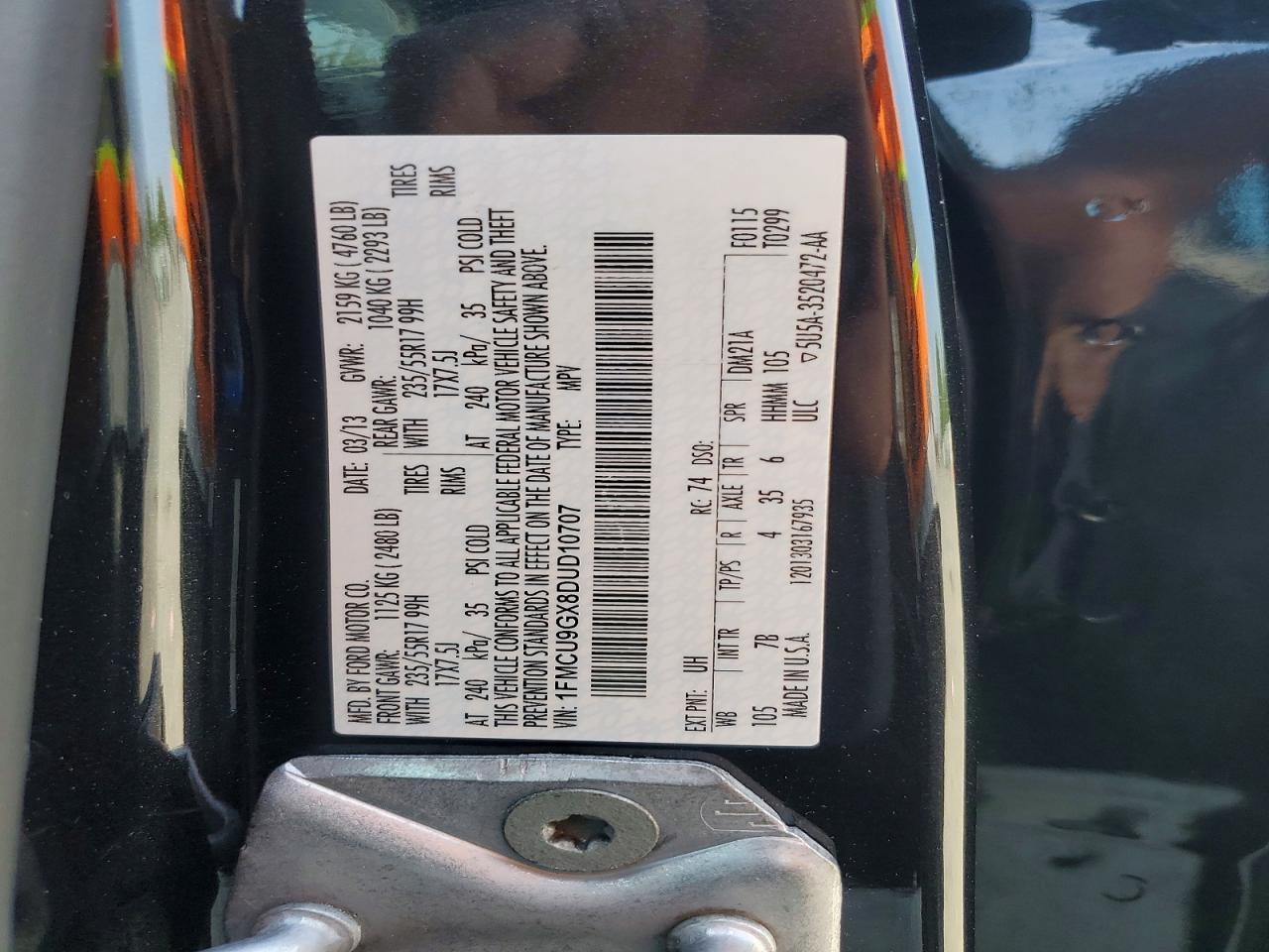 2013 Ford Escape Se Black vin: 1FMCU9GX8DUD10707
