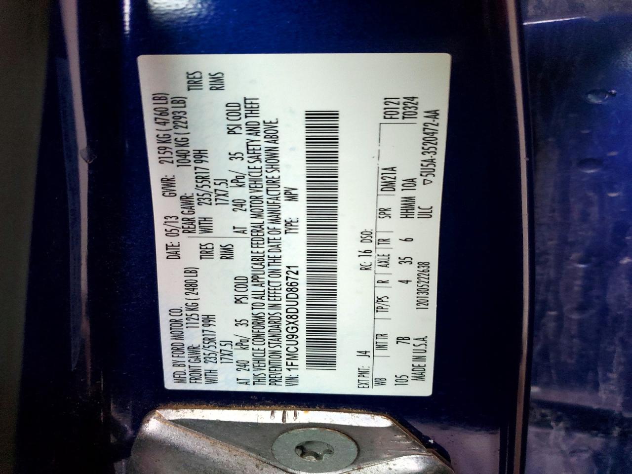 2013 Ford Escape Se Blue vin: 1FMCU9GX8DUD86721