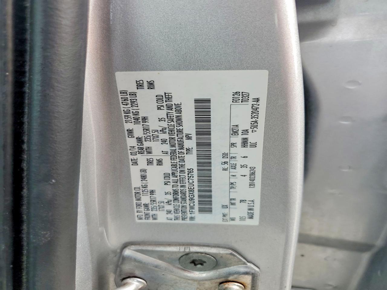 2014 Ford Escape Se Серебряный vin: 1FMCU9GX8EUC75765